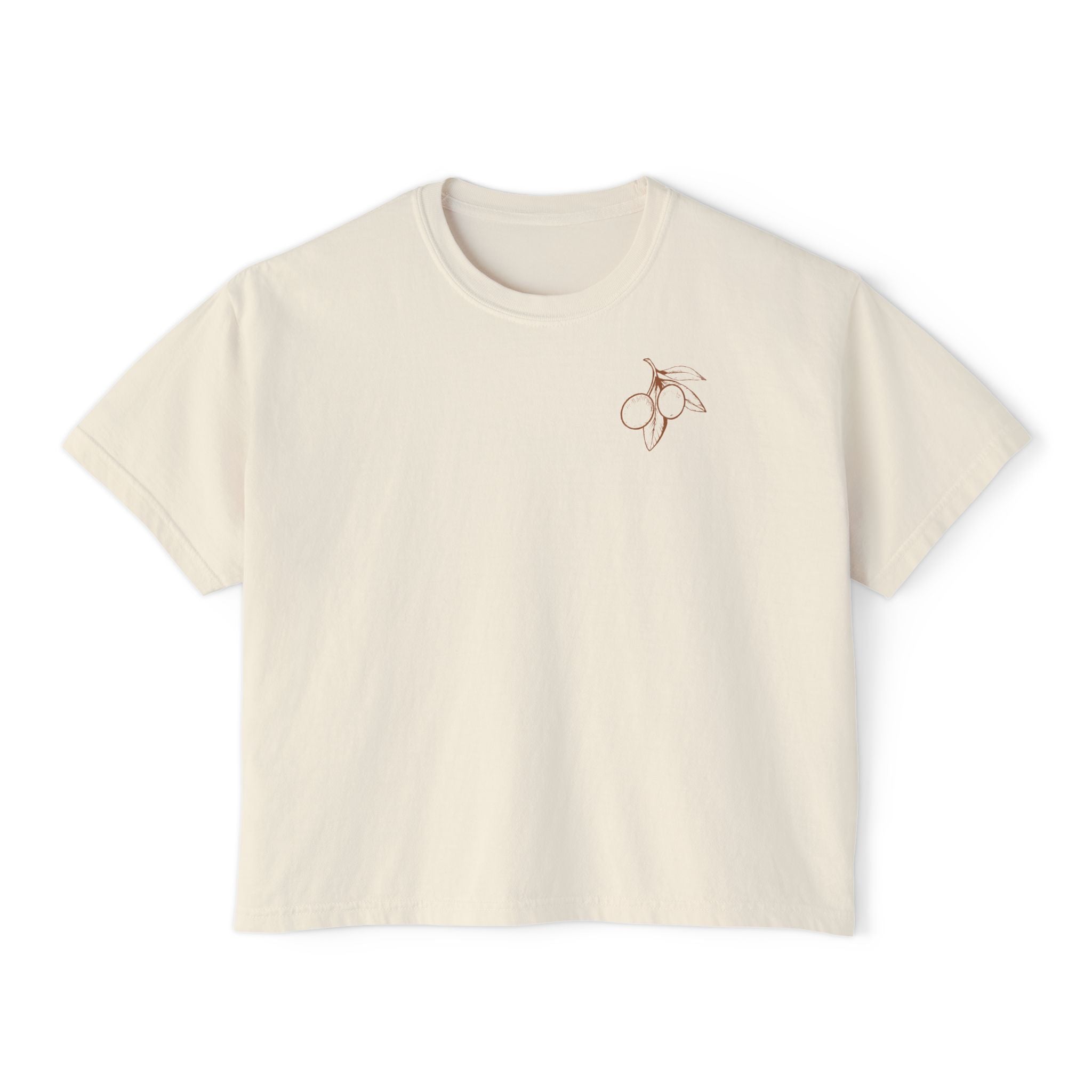 Women's Boxy Tee — Olive Branch Minimalist Graphic (Olio di Oliva)