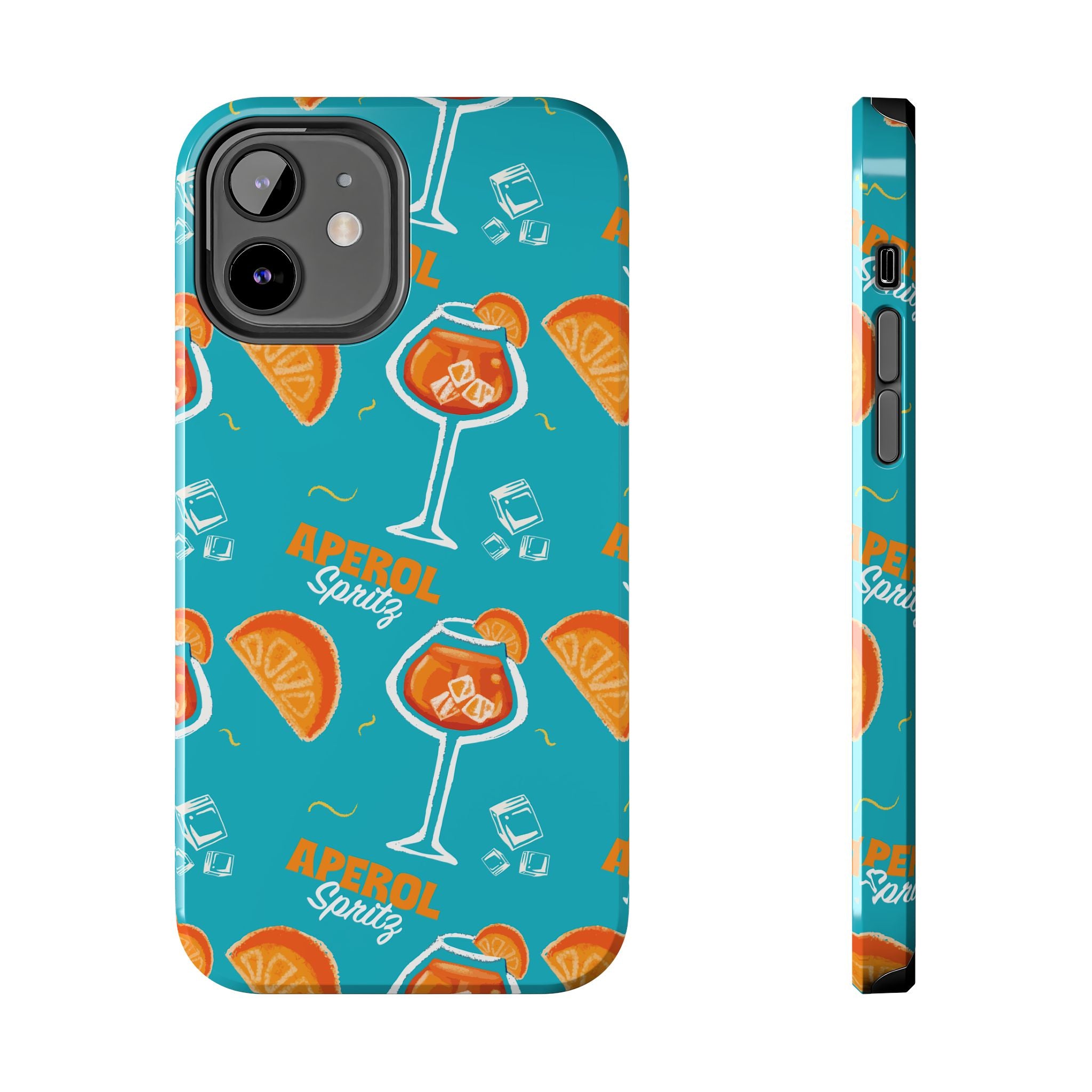 Aperol Spritz Tough Phone Case — Turquoise Cocktail Pattern Protective Cover