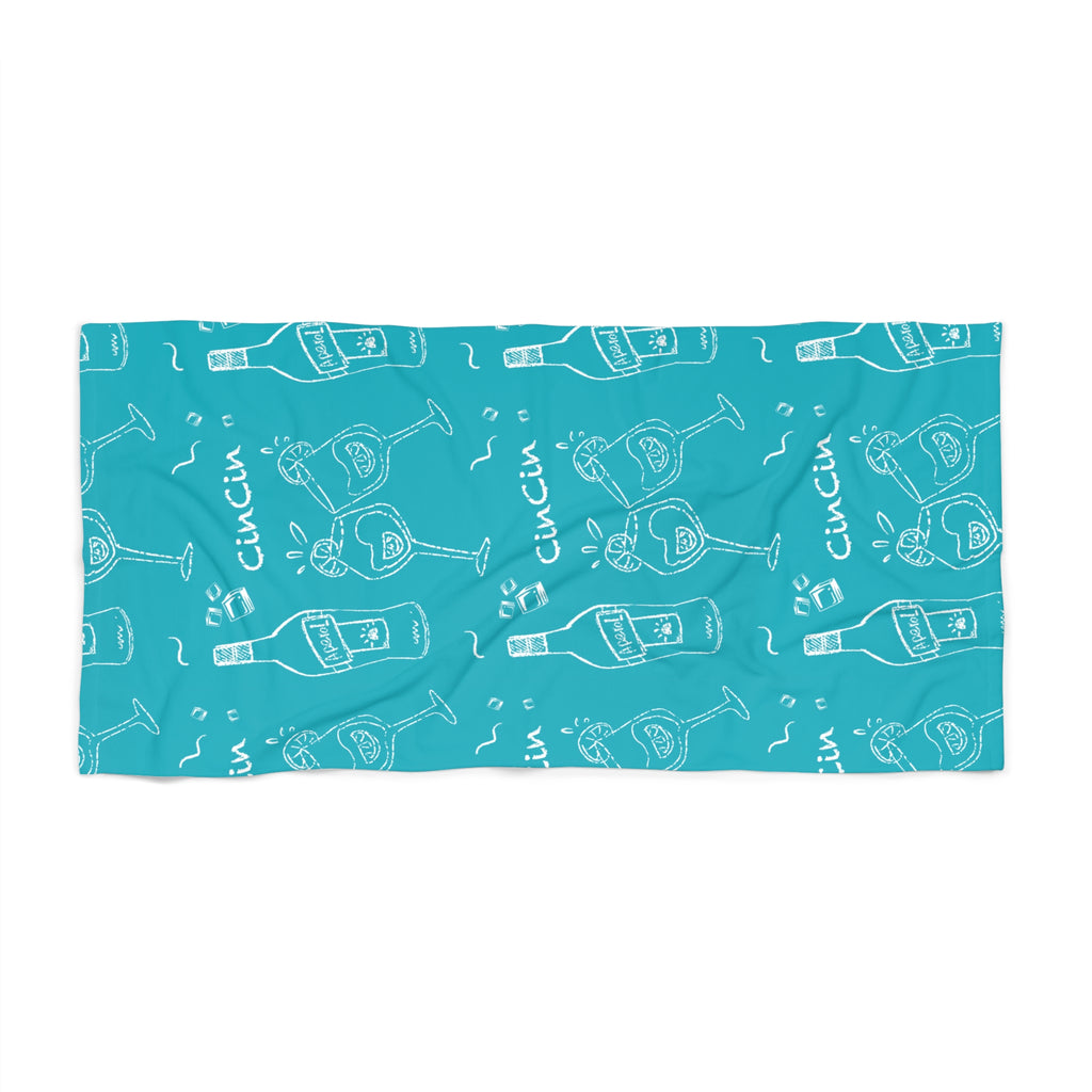 Cin Cin Spritz Beach Towel — Turquoise Aperol Pattern
