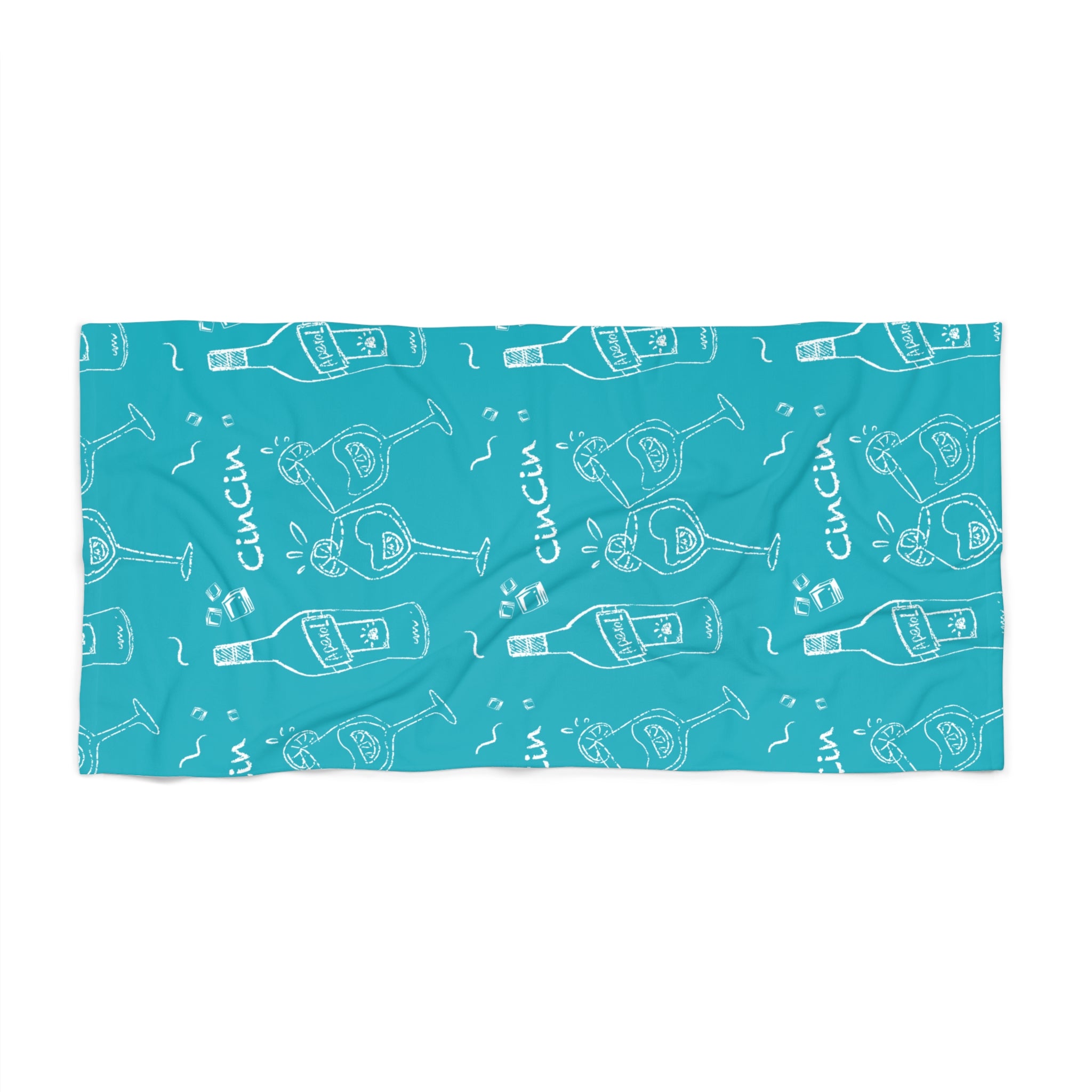 Cin Cin Spritz Beach Towel — Turquoise Aperol Pattern