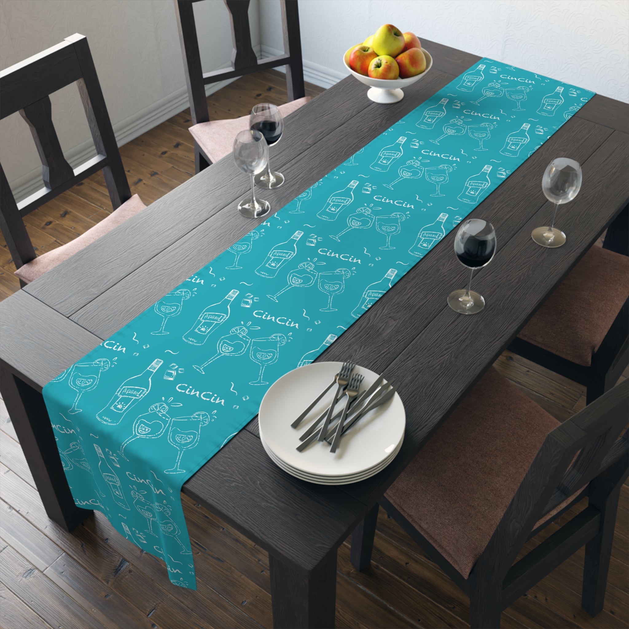 Cin Cin Spritz Table Runner — Turquoise Citrus Cocktail Pattern