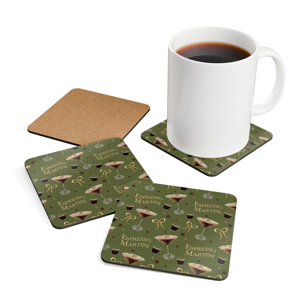 Espresso Martini Cork Coaster Set of 4 — Olive Green Espresso Collection Inspired Design