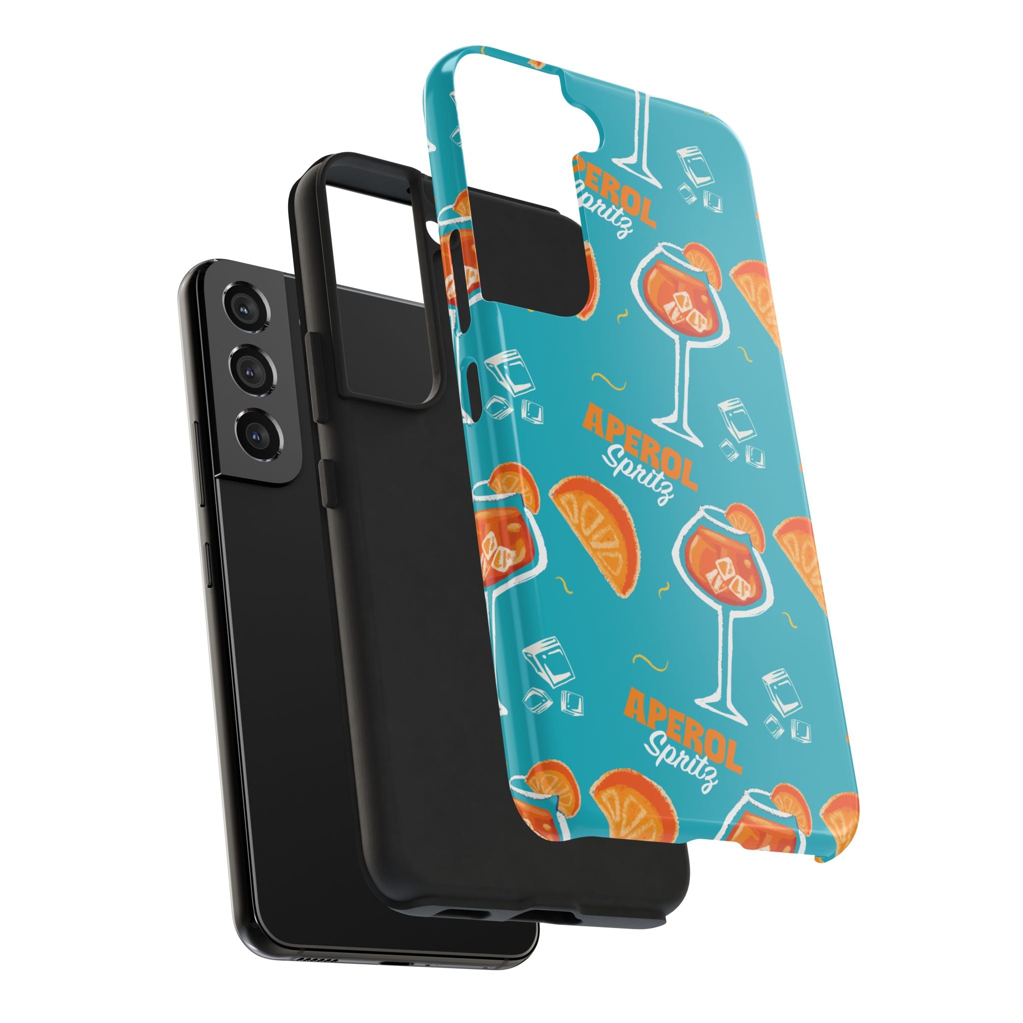 Aperol Spritz Tough Phone Case — Turquoise Cocktail Pattern Protective Cover