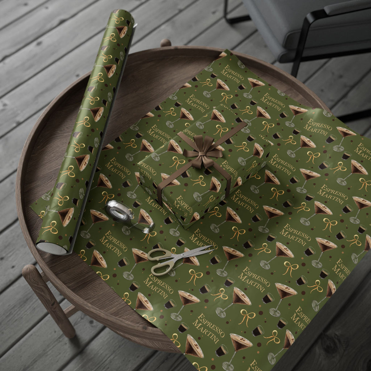 Espresso Martini Wrapping Paper Roll — Olive Green Espresso Collection Inspired Design