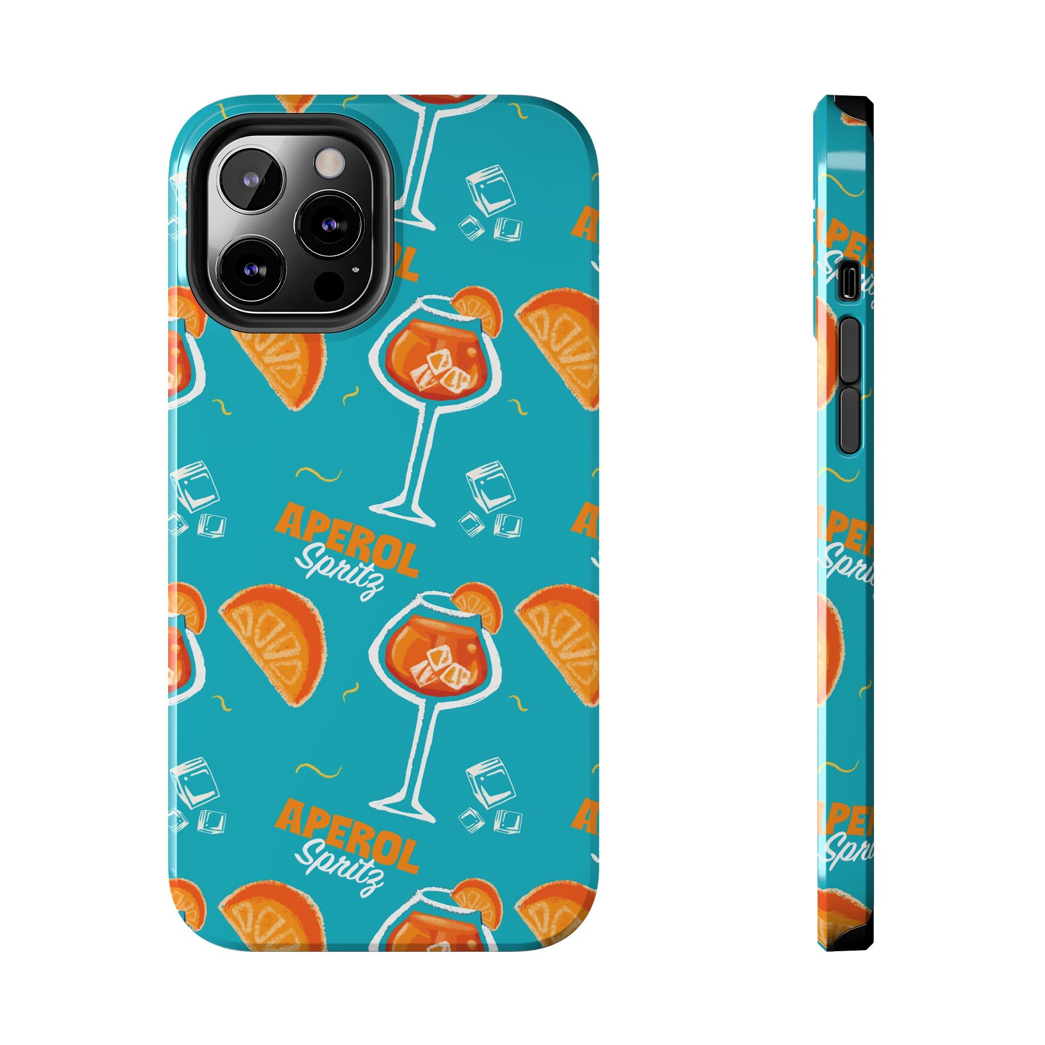 Aperol Spritz Tough Phone Case — Turquoise Cocktail Pattern Protective Cover