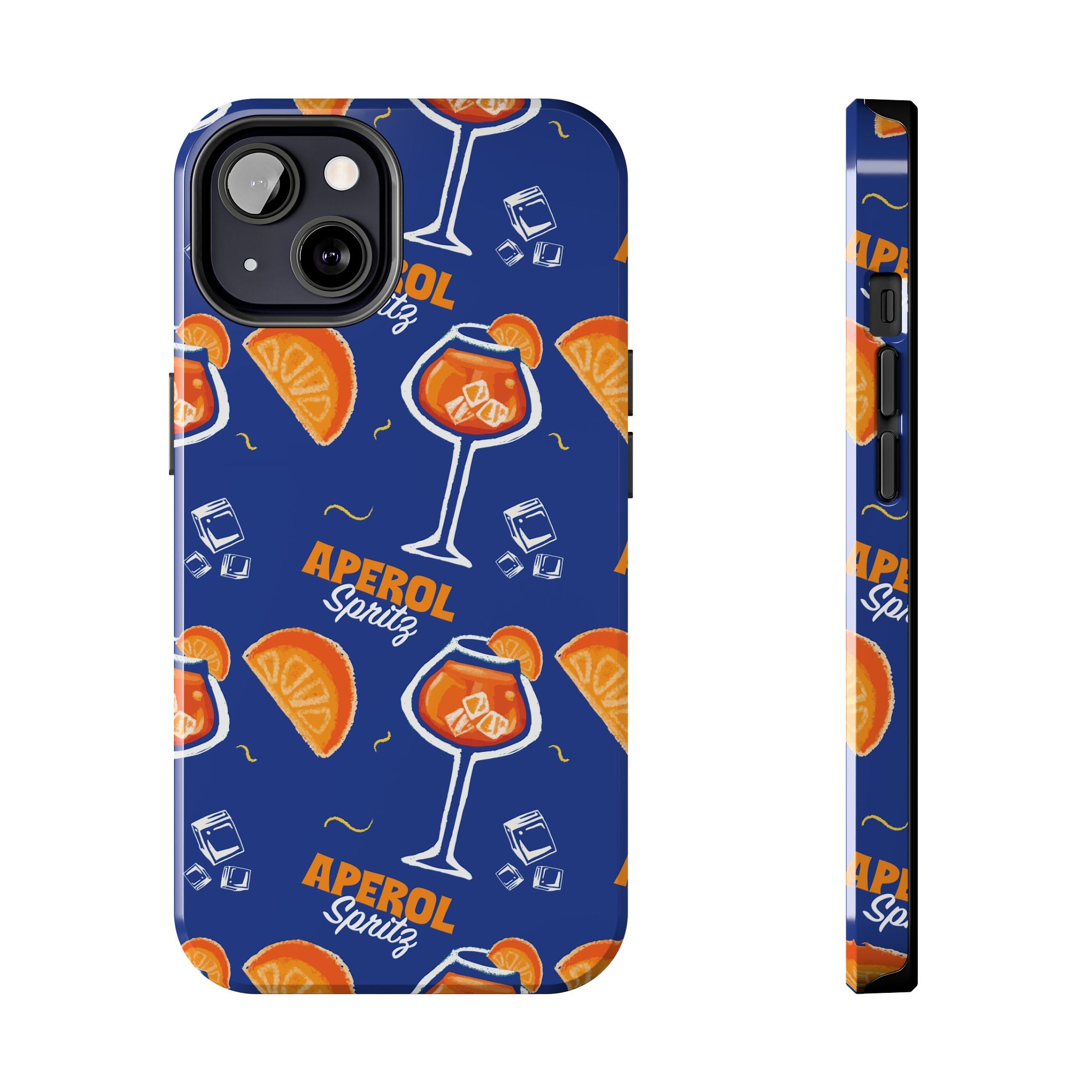 Aperol Spritz Tough Phone Case — Blue Cocktail Pattern Protective Cover