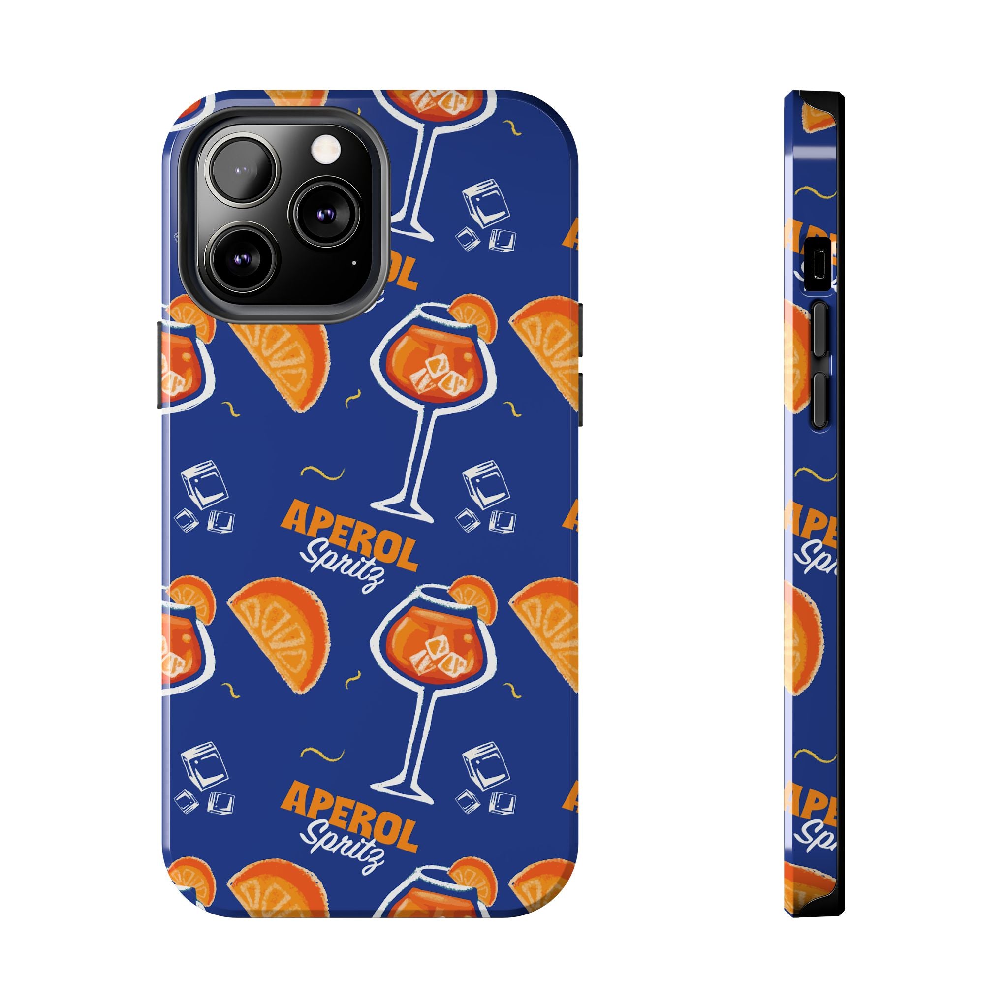 Aperol Spritz Tough Phone Case — Blue Cocktail Pattern Protective Cover