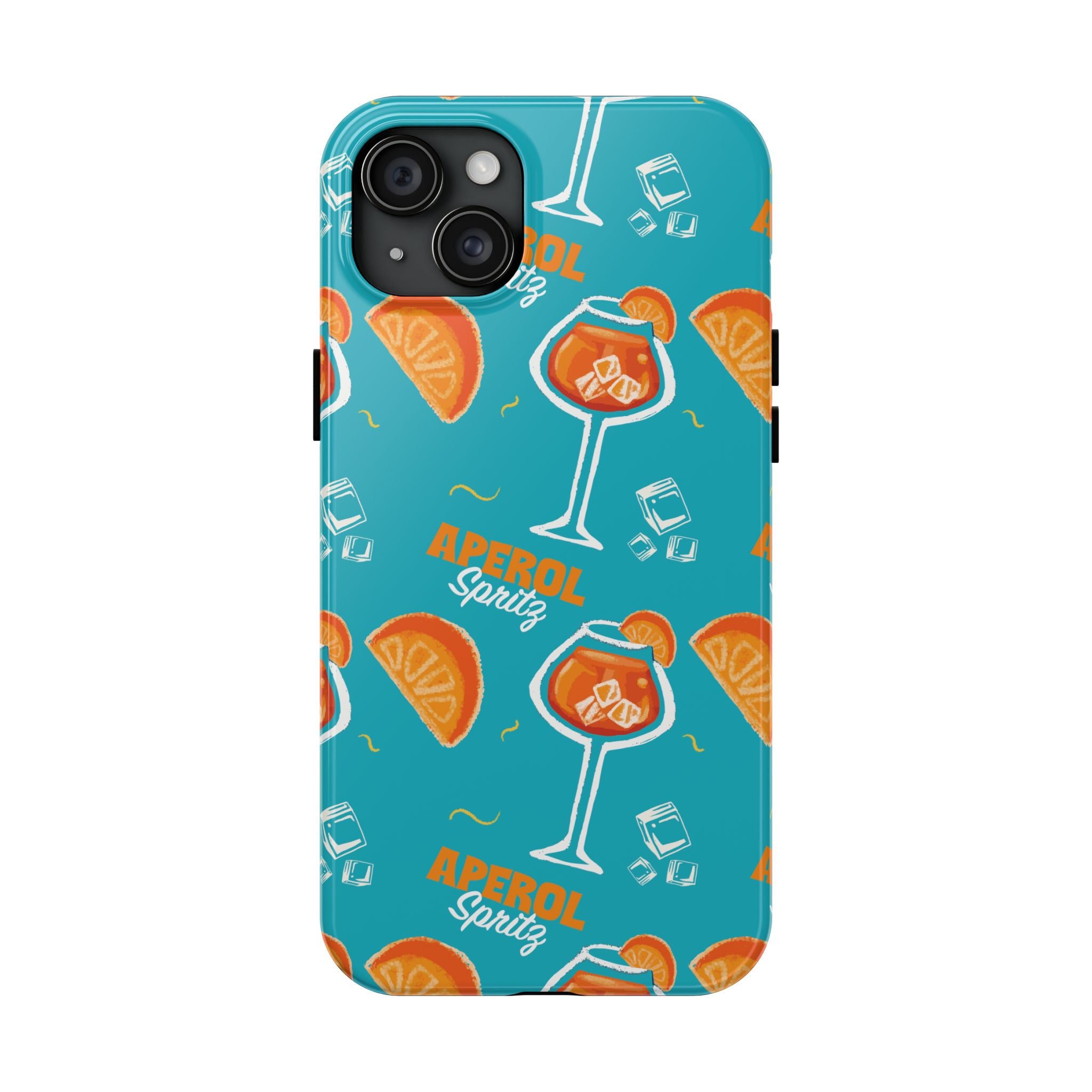 Aperol Spritz Tough Phone Case — Turquoise Cocktail Pattern Protective Cover