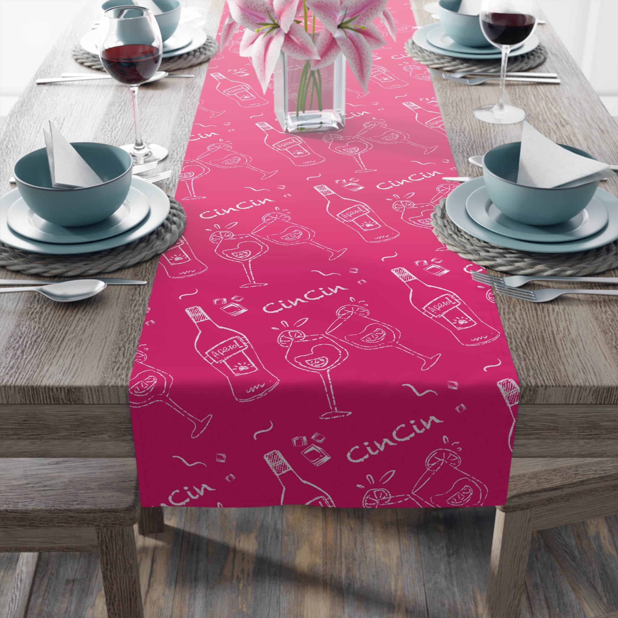 Cin Cin Spritz Table Runner — Magenta Citrus Cocktail Pattern