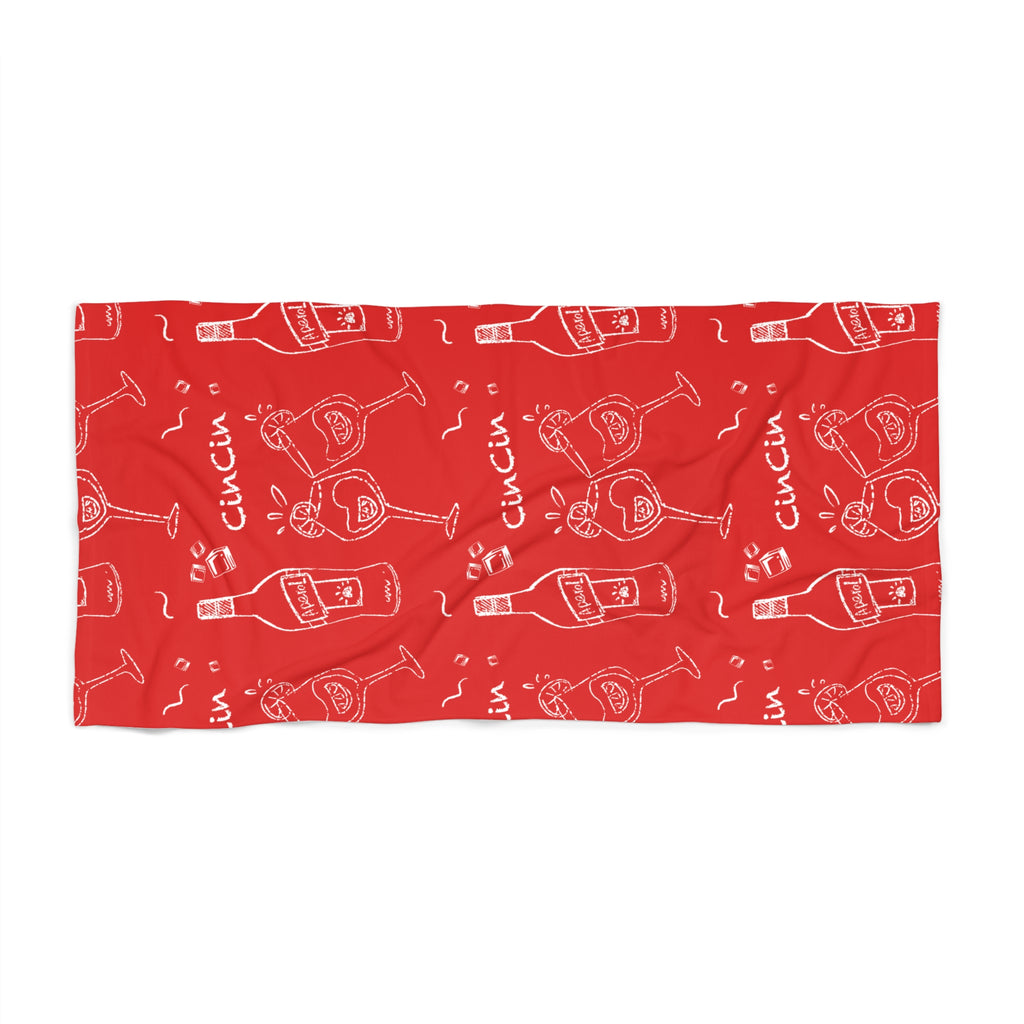 Cin Cin Spritz Beach Towel – Red Aperol Pattern