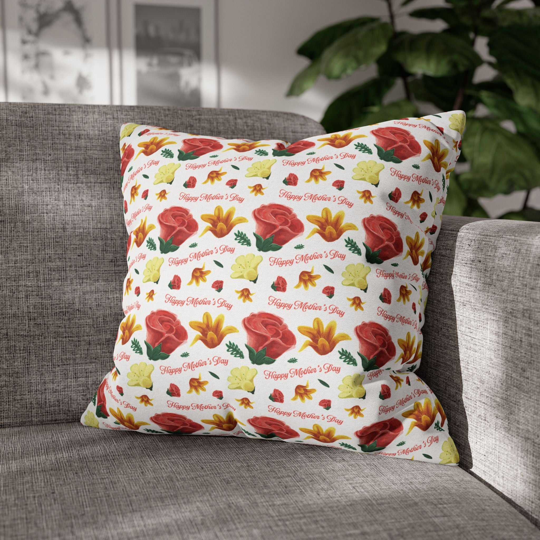 Gift for Mom Floral Throw Pillow Cover – Mother’s Day Botanical Cushion | Spring Home Decor