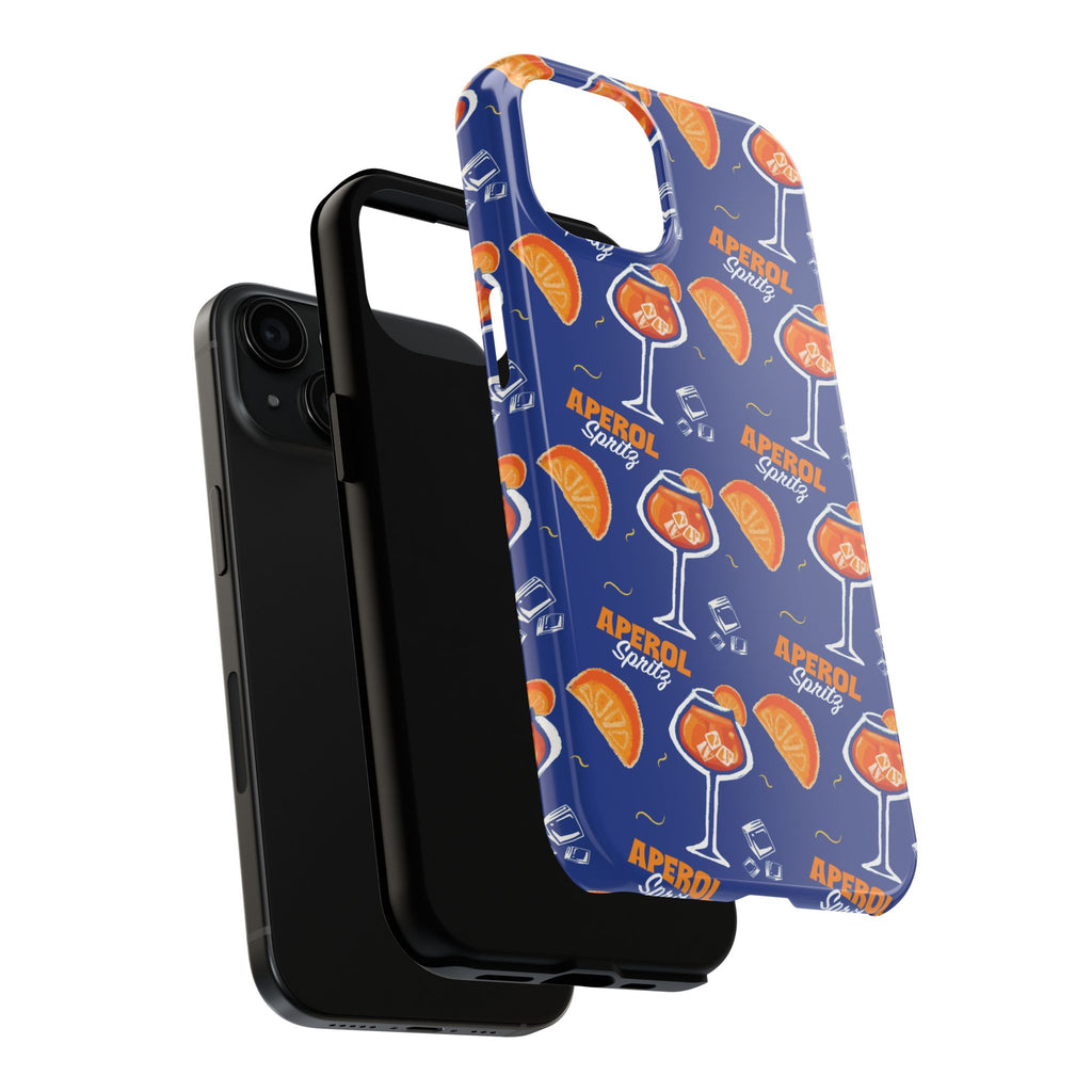 Aperol Spritz Tough Phone Case — Blue Cocktail Pattern Protective Cover