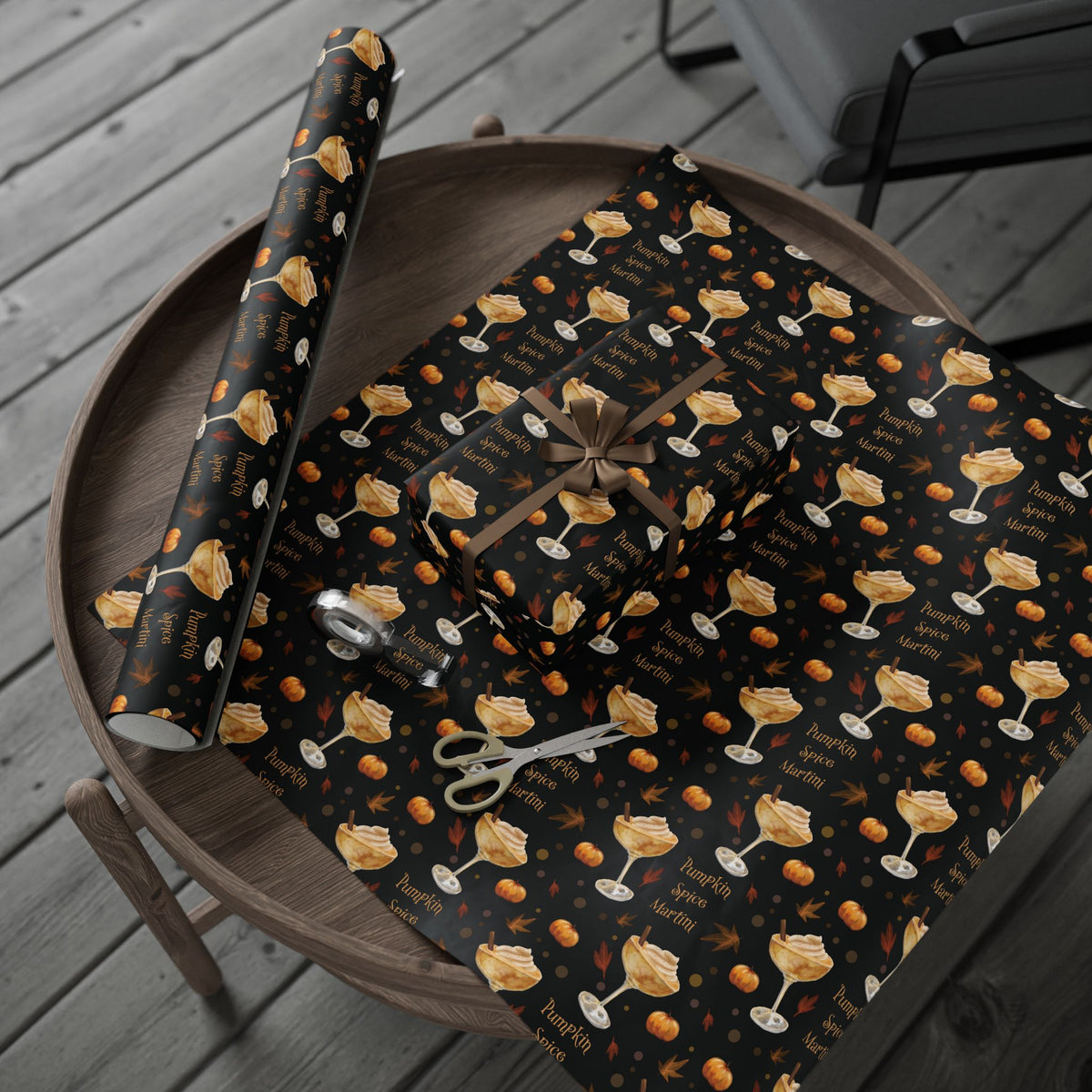 Pumpkin Spice Martini Wrapping Paper Roll – Black Pumpkin Collection Inspired Design