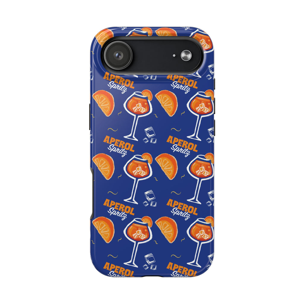 Aperol Spritz Tough Phone Case — Blue Cocktail Pattern Protective Cover