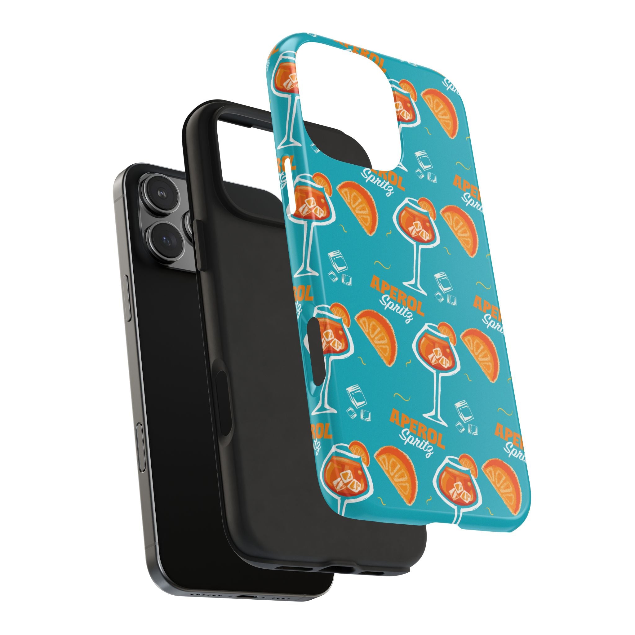 Aperol Spritz Tough Phone Case — Turquoise Cocktail Pattern Protective Cover