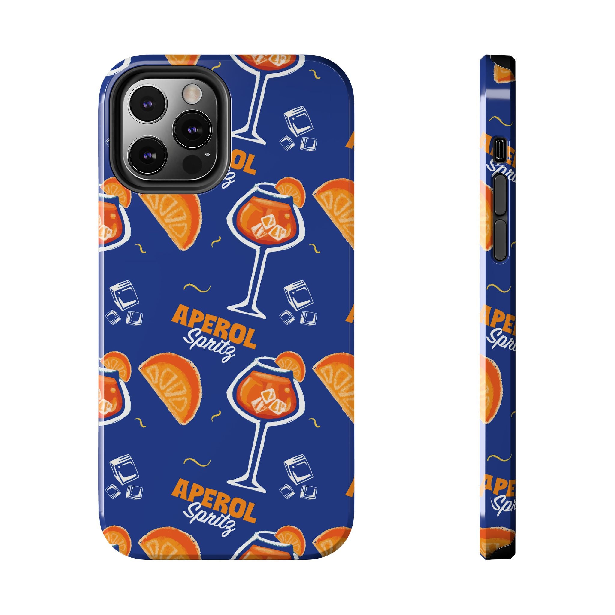Aperol Spritz Tough Phone Case — Blue Cocktail Pattern Protective Cover