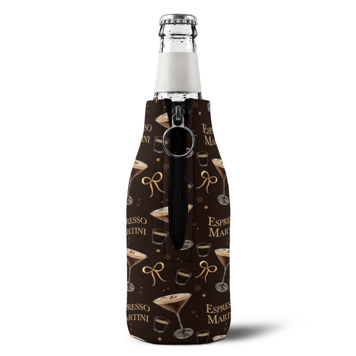Espresso Martini Zip-Up Bottle Cooler Sleeve — Dark Brown Espresso Collection Inspired Design