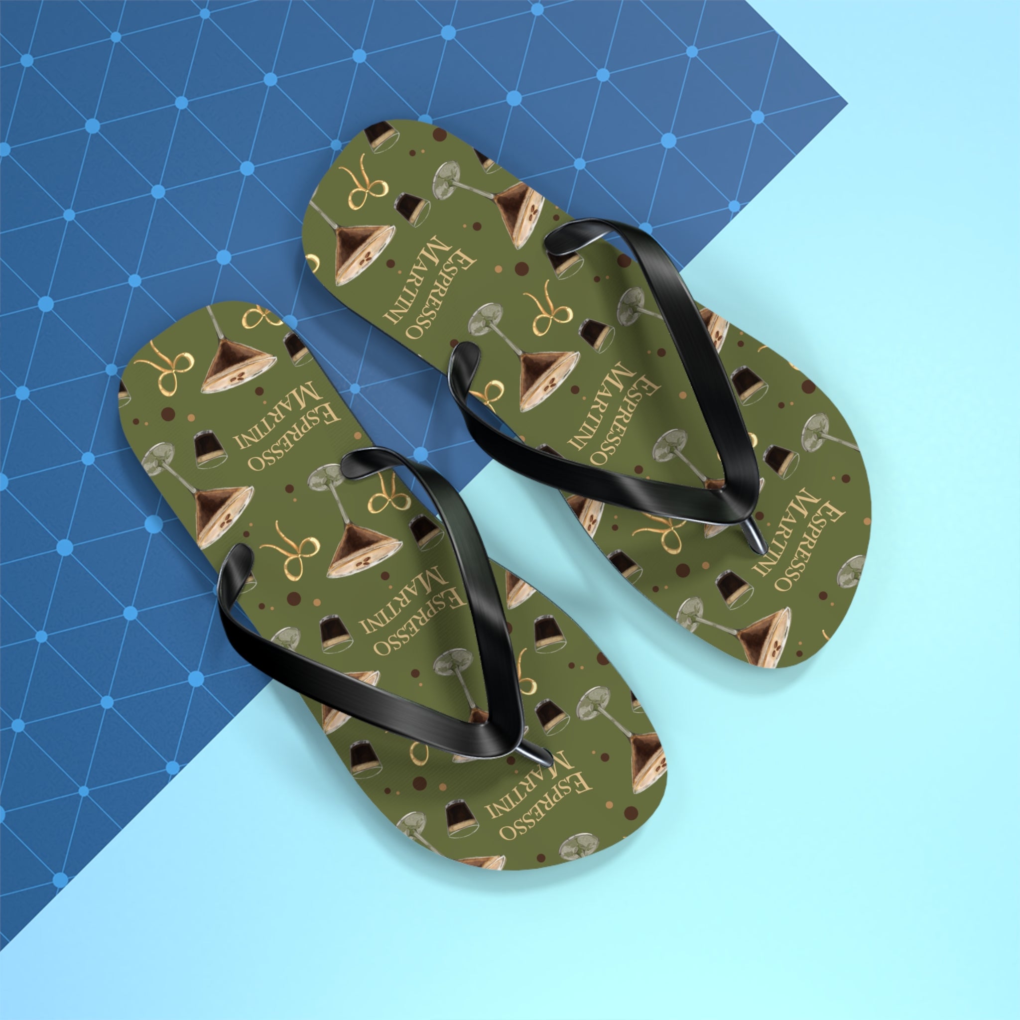 Espresso Martini Flip Flops — Olive Green Espresso Collection Inspired Design