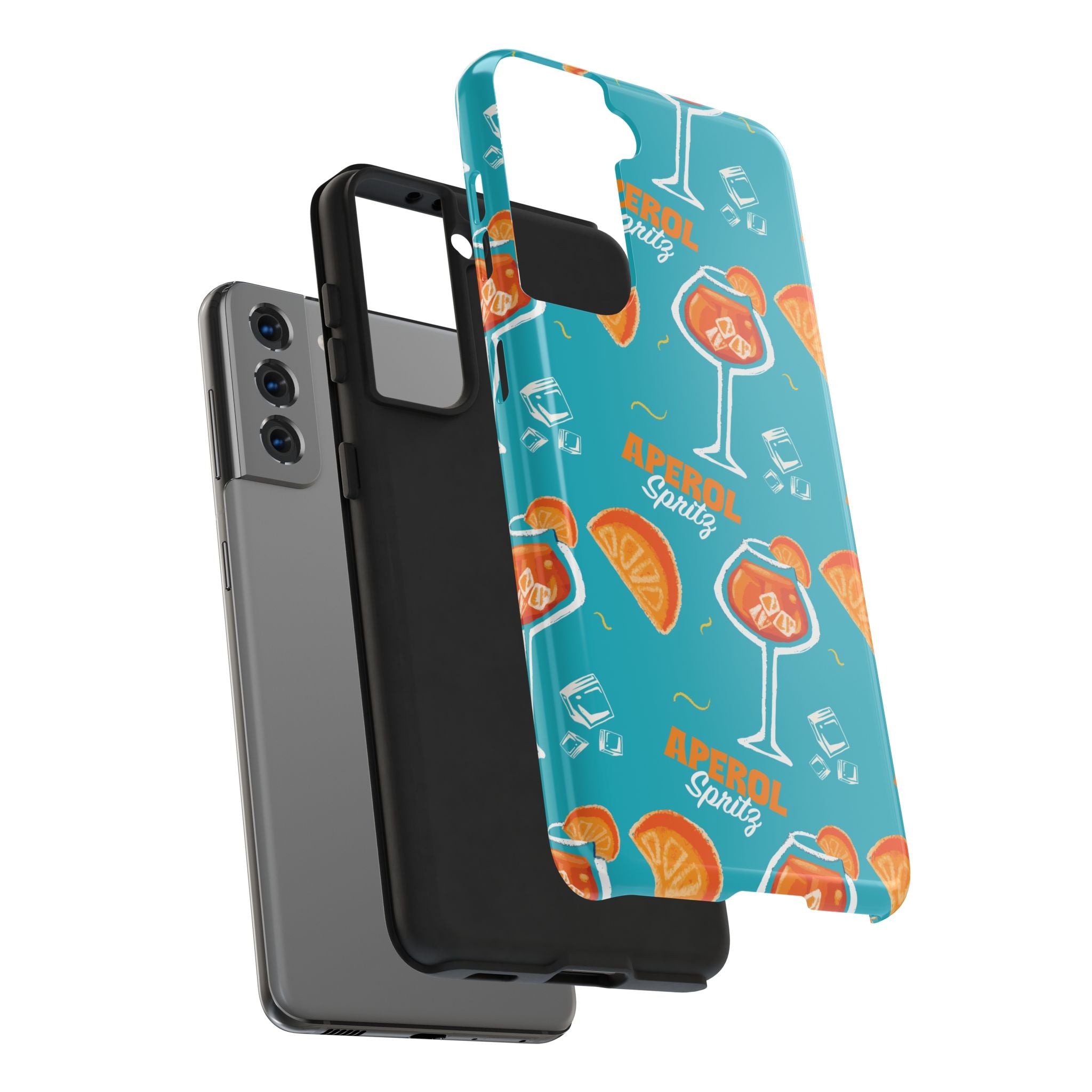 Aperol Spritz Tough Phone Case — Turquoise Cocktail Pattern Protective Cover