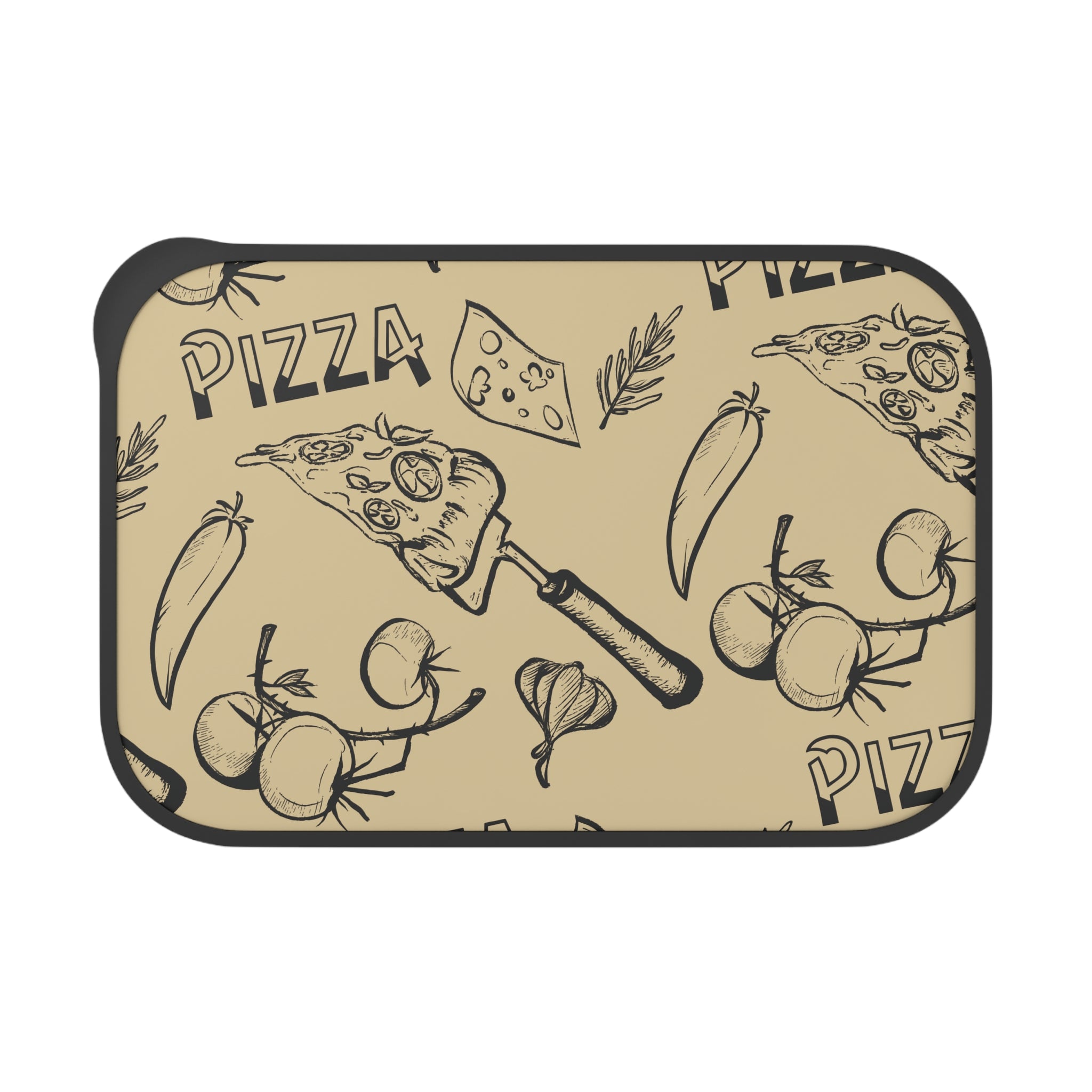 Pizza Pattern PLA Bento Box with Band & Utensils — Reusable Lunch Container