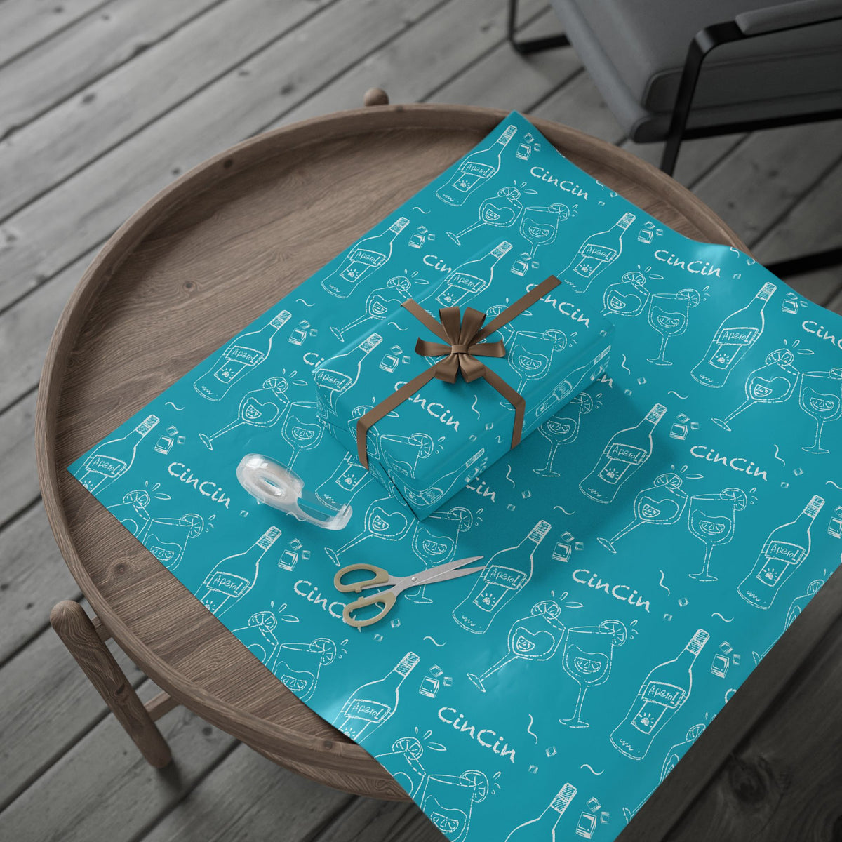 Cin Cin Peel Wrapping Paper Roll — Turquoise Cin Cin Brunch Collection Inspired Design
