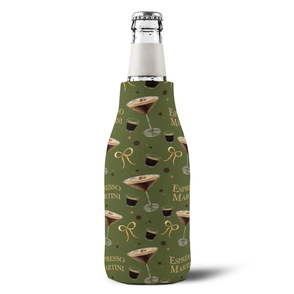 Espresso Martini Zip-Up Bottle Cooler Sleeve — Olive Green Espresso Collection Inspired Design