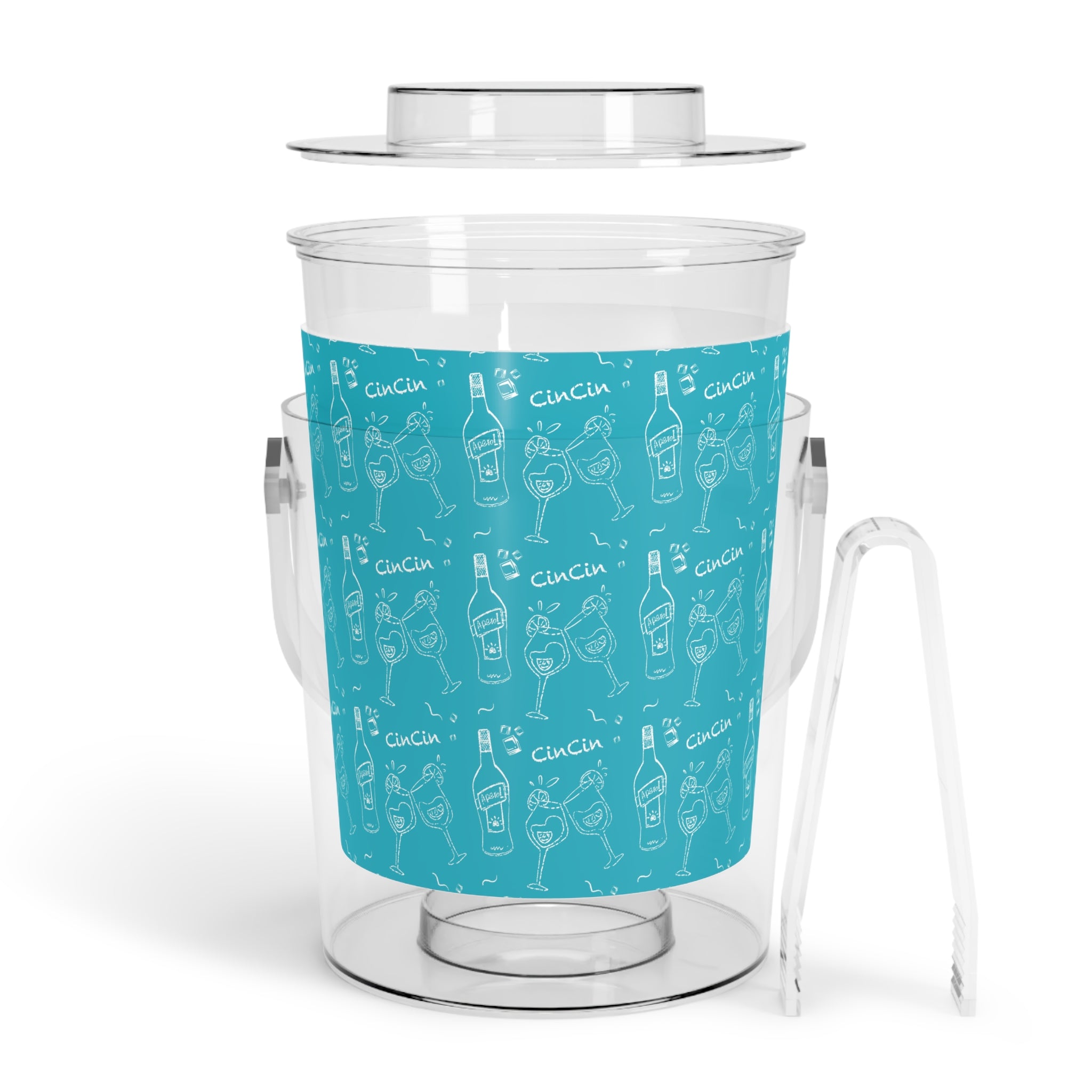 Cin Cin Ice Bucket with Tongs — Turquoise Cin Cin Brunch Collection Inspired Design