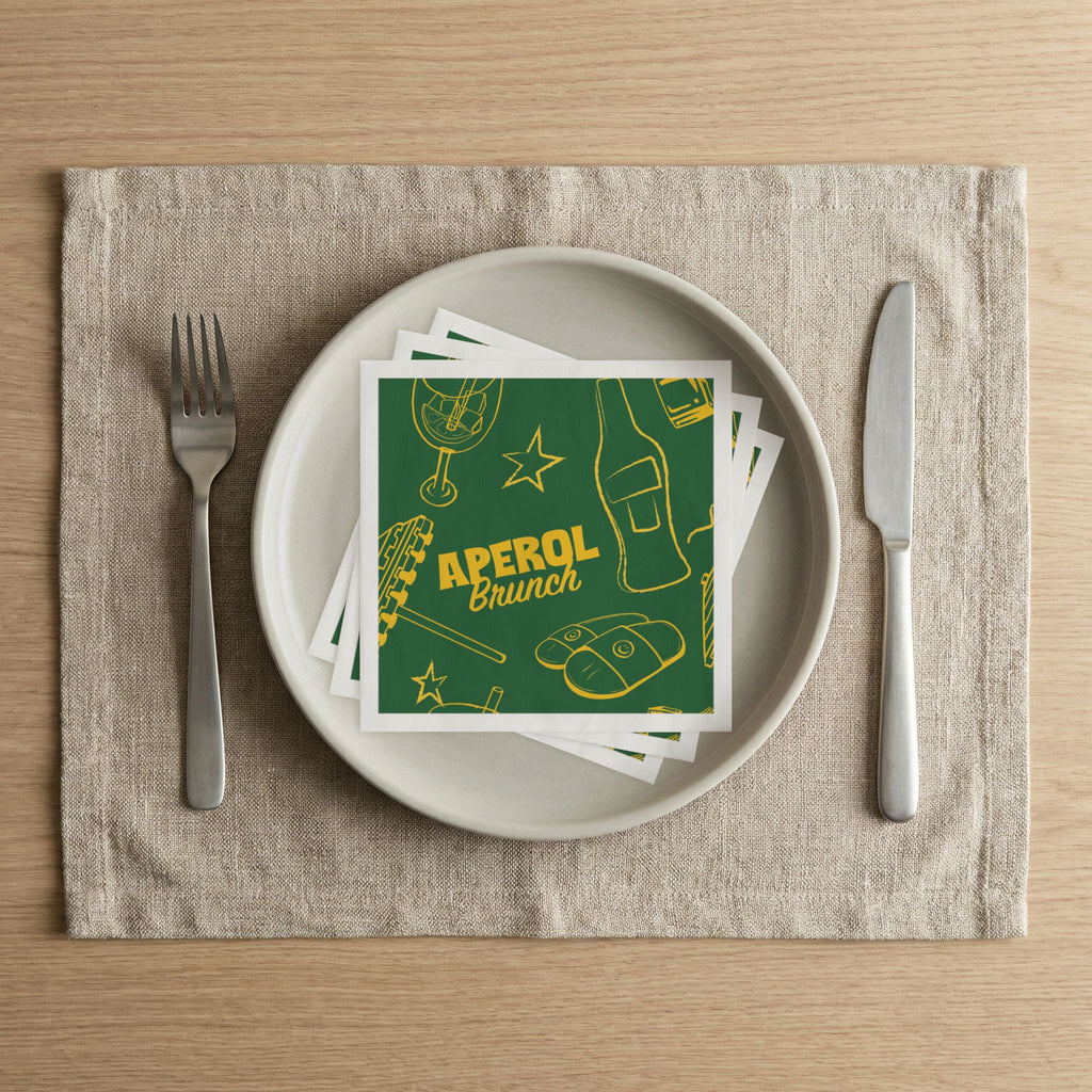 Aperol Brunch Cocktail Napkins (Pack of 50) – Green Paper Napkins, Cocktail Party Decor, Brunch Beverage Napkins, Hostess Gift