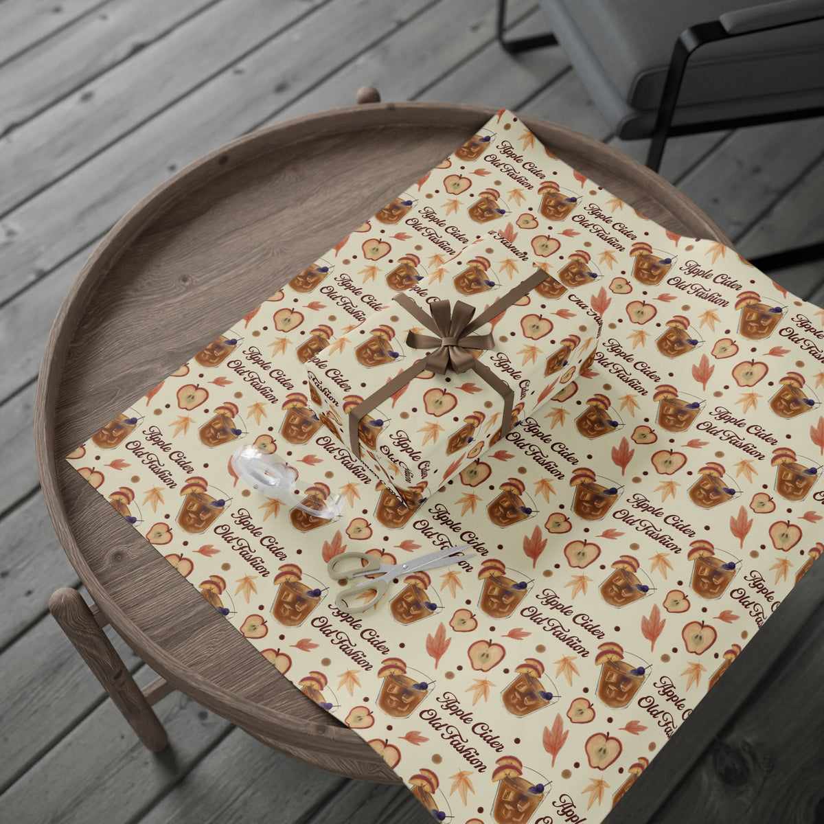Apple Cider Old Fashioned Wrapping Paper Roll — Beige Apple Cider Collection Inspired Design
