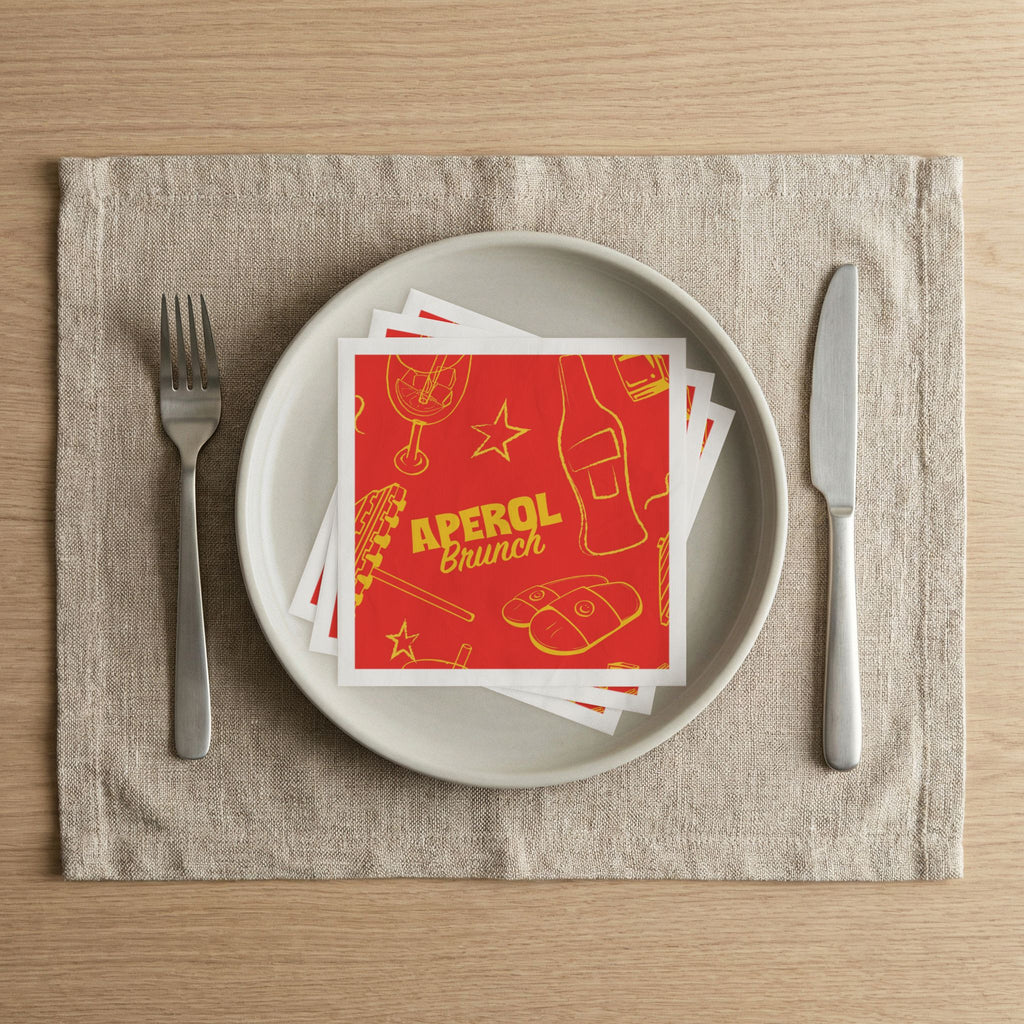Aperol Brunch Cocktail Napkins (Pack of 50) – Red Paper Napkins, Cocktail Party Decor, Brunch Beverage Napkins, Hostess Gift