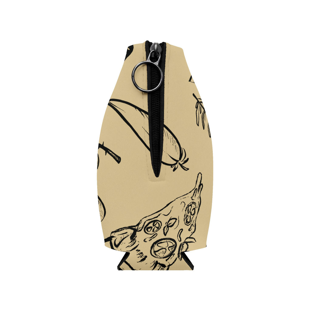 Pizza Pattern Zip-Up Bottle Cooler Sleeve - Italian Vibes Koozie
