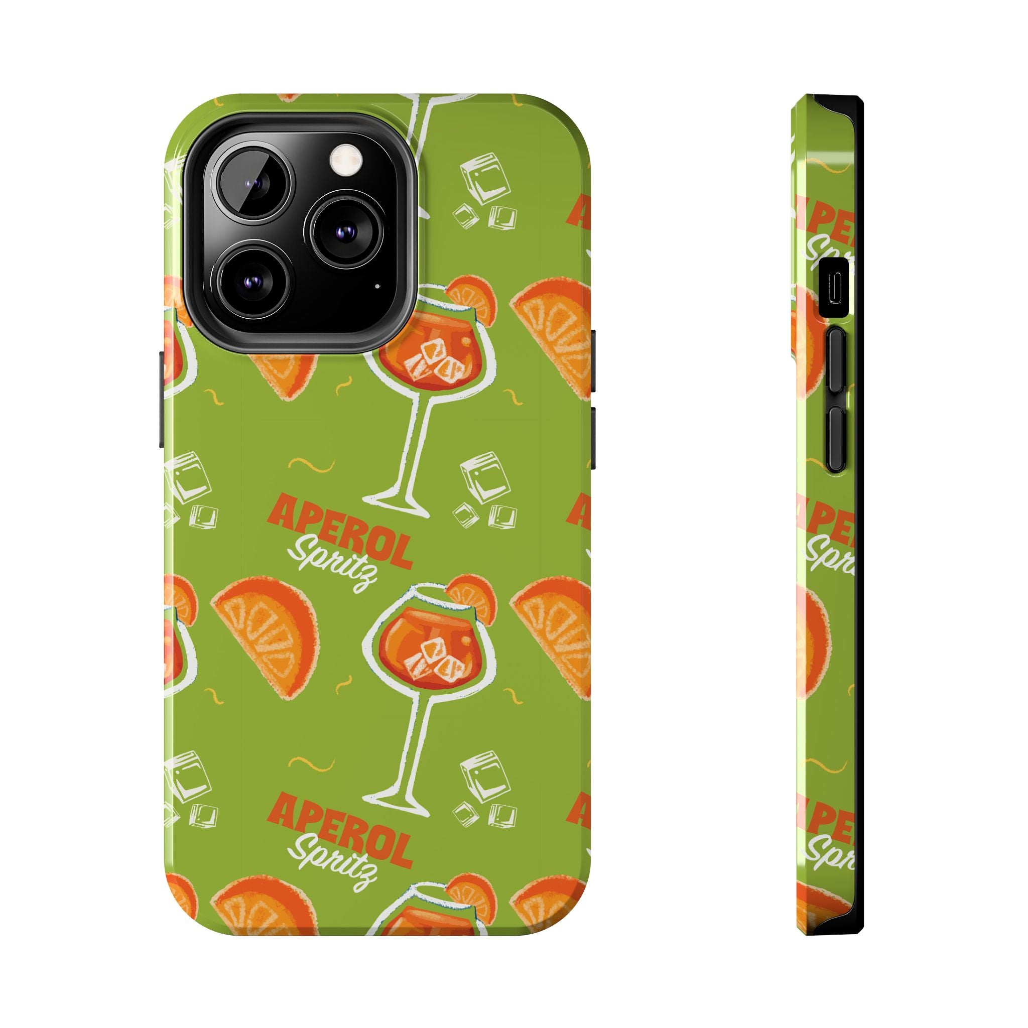 Aperol Spritz Tough Phone Case — Green Cocktail Pattern Phone Cover
