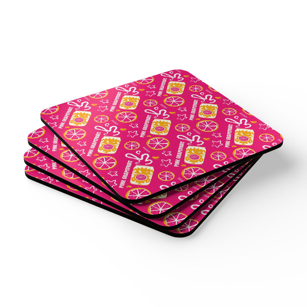 Pink Grapefruit Fruit Brunch Corkwood Coaster Set (4-Pack) – Pink Grapefruit Collection Inspired Design