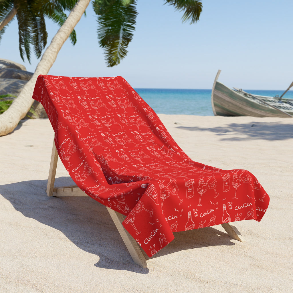 Cin Cin Spritz Beach Towel – Red Citrus Cocktail Pattern