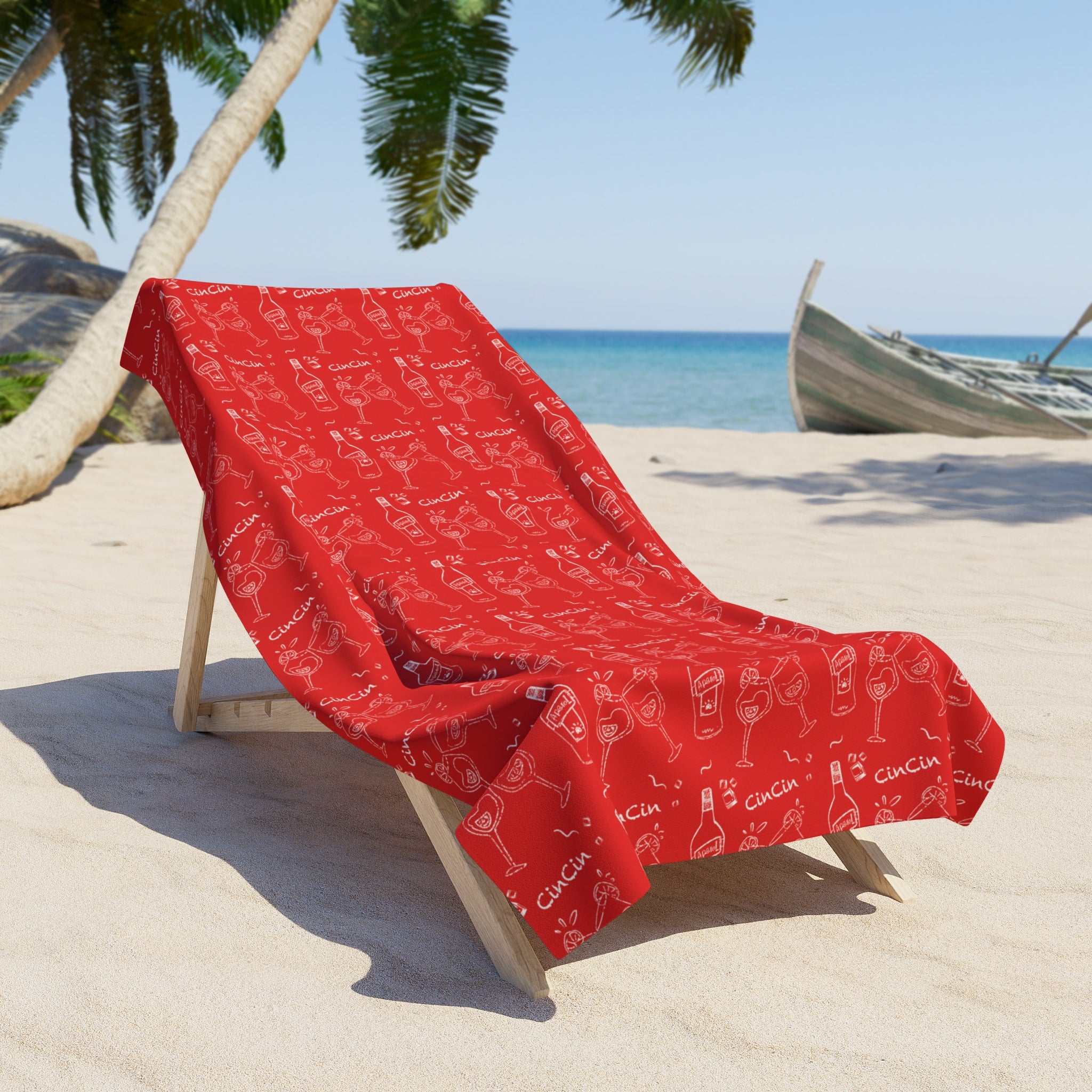 Cin Cin Spritz Beach Towel – Red Citrus Cocktail Pattern