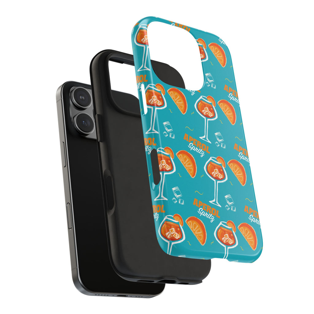 Aperol Spritz Tough Phone Case — Turquoise Cocktail Pattern Protective Cover