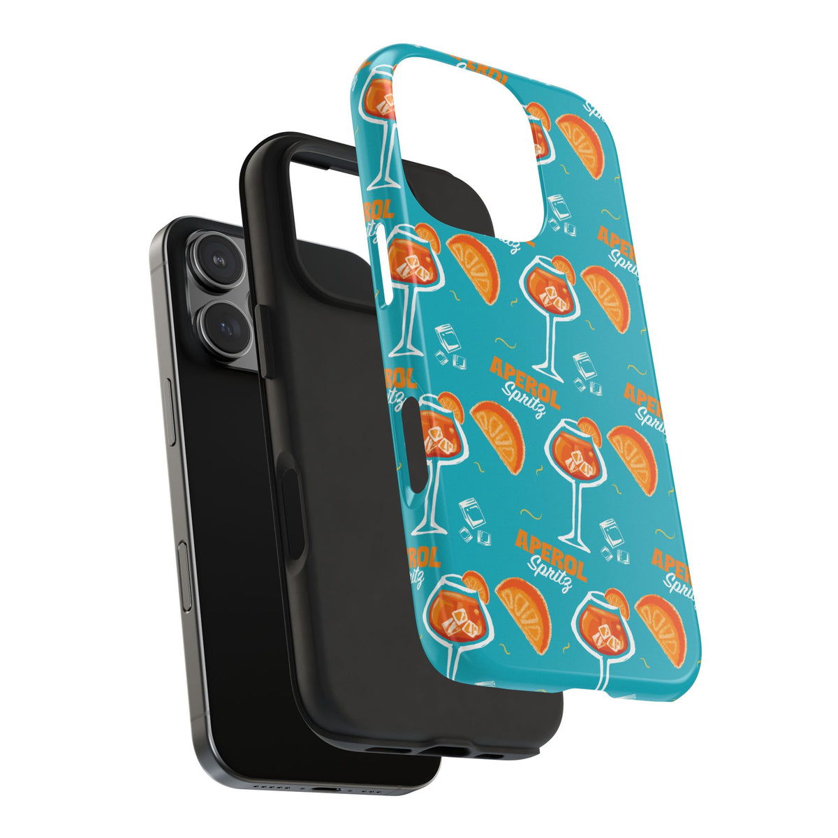 Aperol Spritz Tough Phone Case — Turquoise Cocktail Pattern Protective Cover
