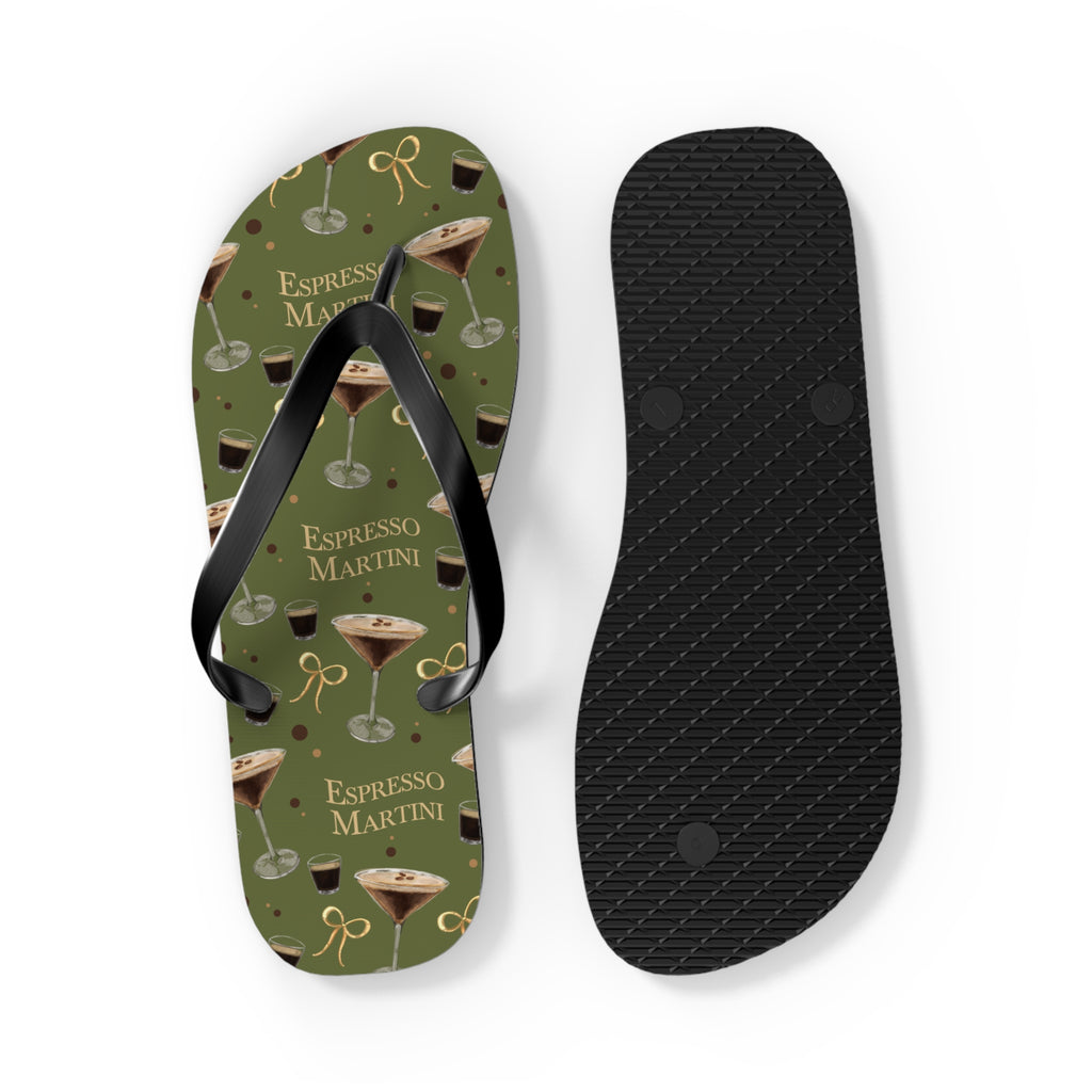 Espresso Martini Flip Flops — Olive Green Espresso Collection Inspired Design
