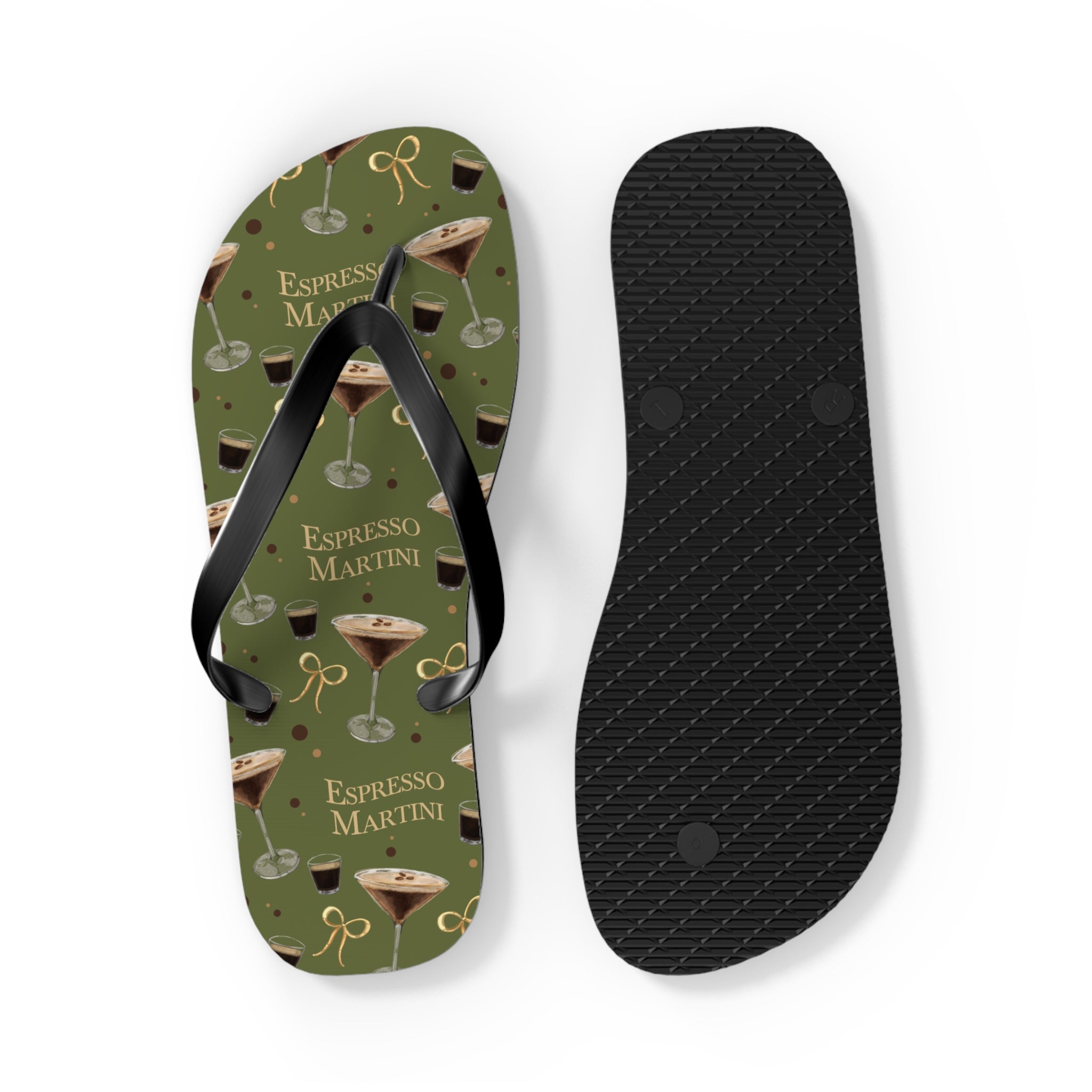 Espresso Martini Flip Flops — Olive Green Espresso Collection Inspired Design