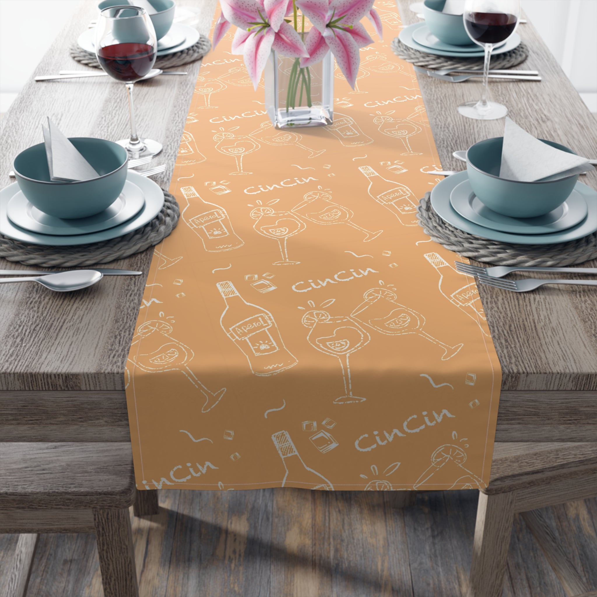 Cin Cin Spritz Table Runner — Orange Citrus Cocktail Pattern