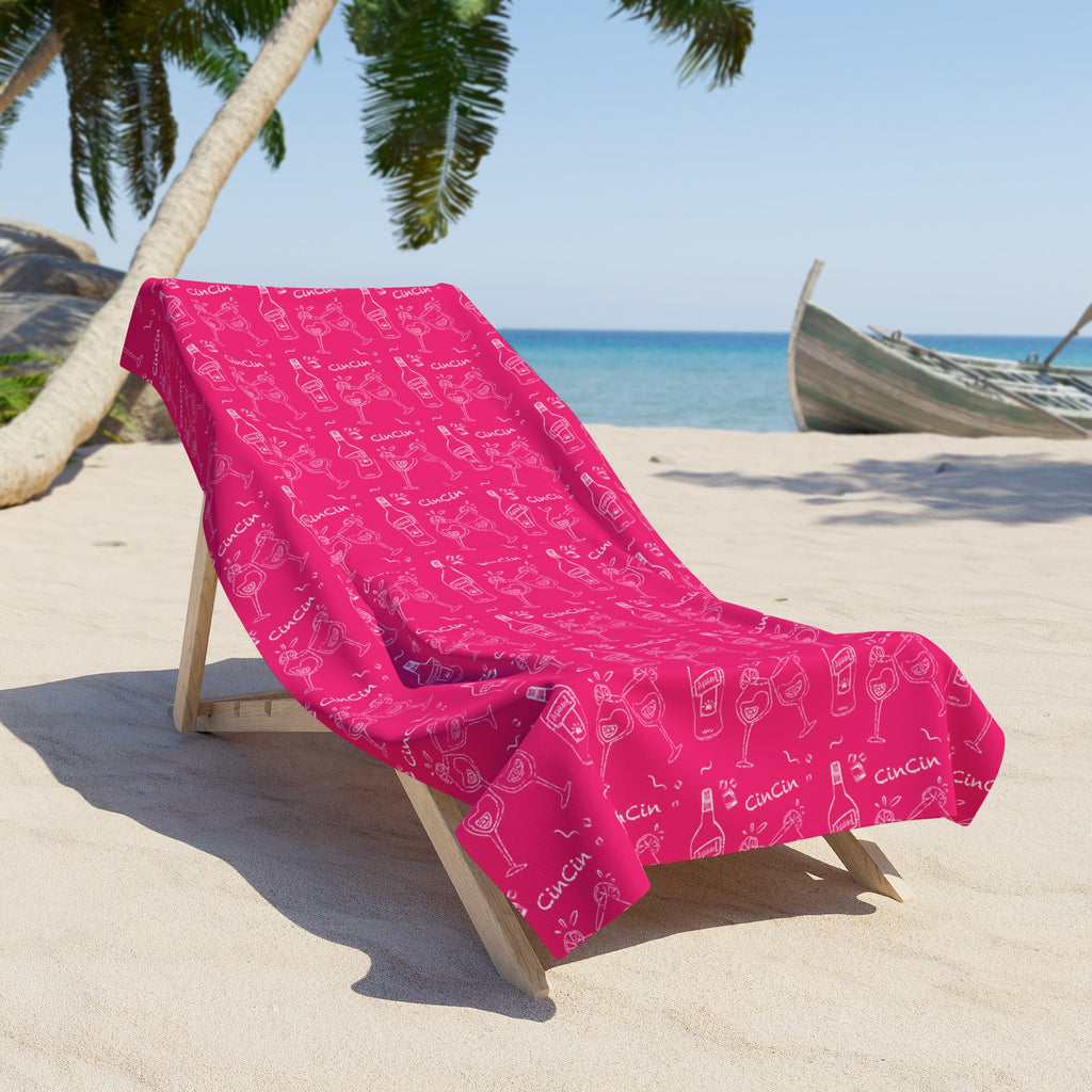 Cin Cin Spritz Beach Towel — Magenta Citrus Cocktail Pattern