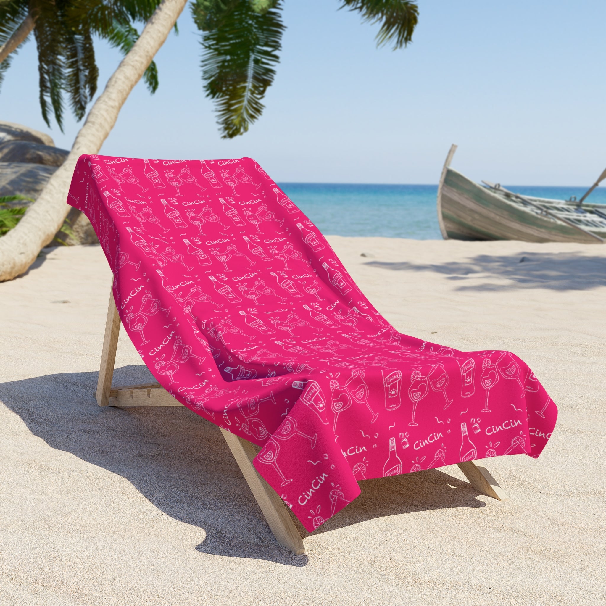 Cin Cin Spritz Beach Towel — Magenta Citrus Cocktail Pattern