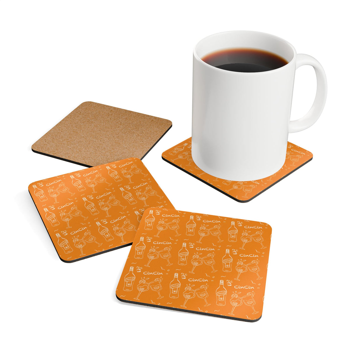 Cin Cin Corkwood Coaster Set (4-Pack) – Orange Cin Cin Collection Inspired Design
