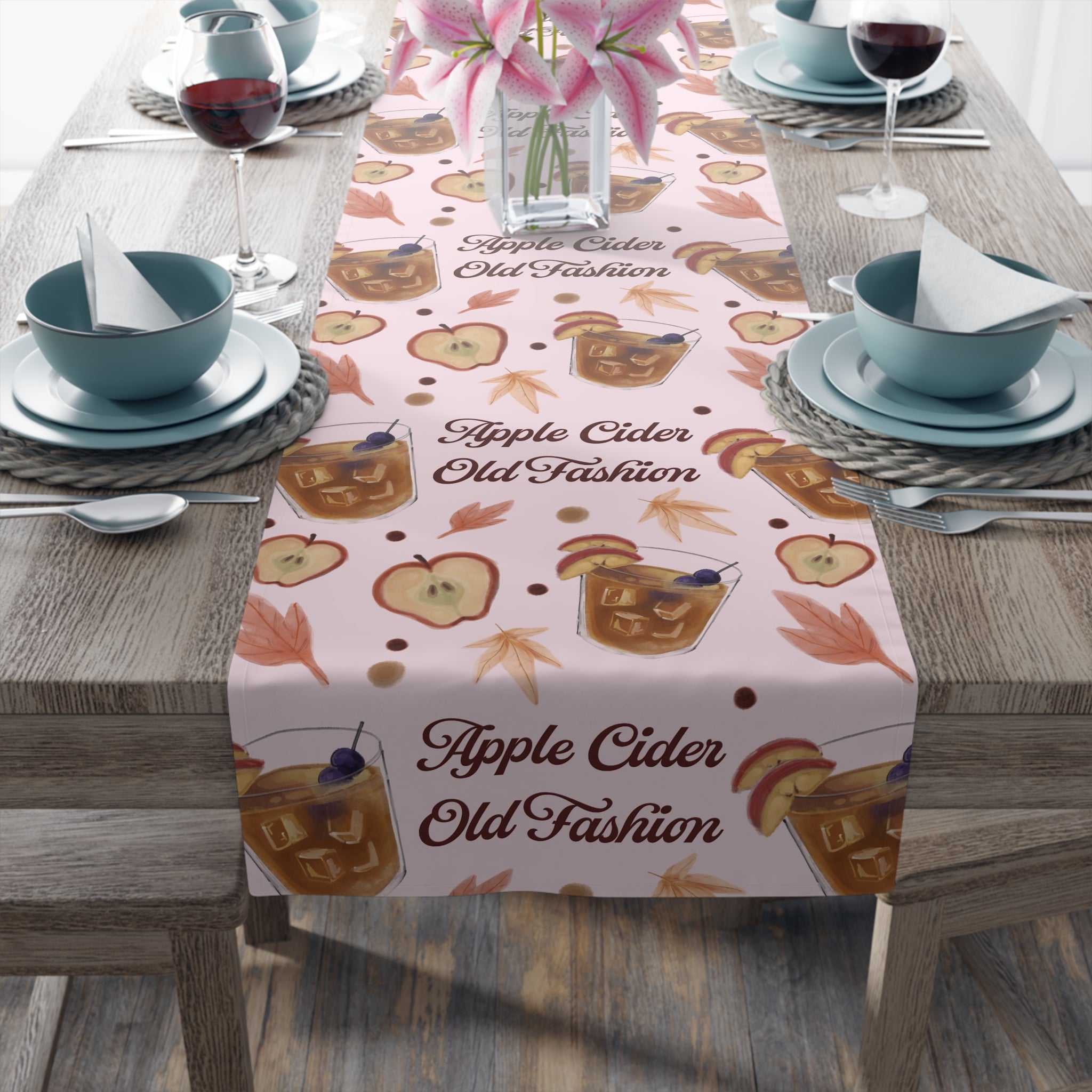 Apple Cider Old Fashioned Table Runner — Light Pink Apple Cider Collection Inspired Design