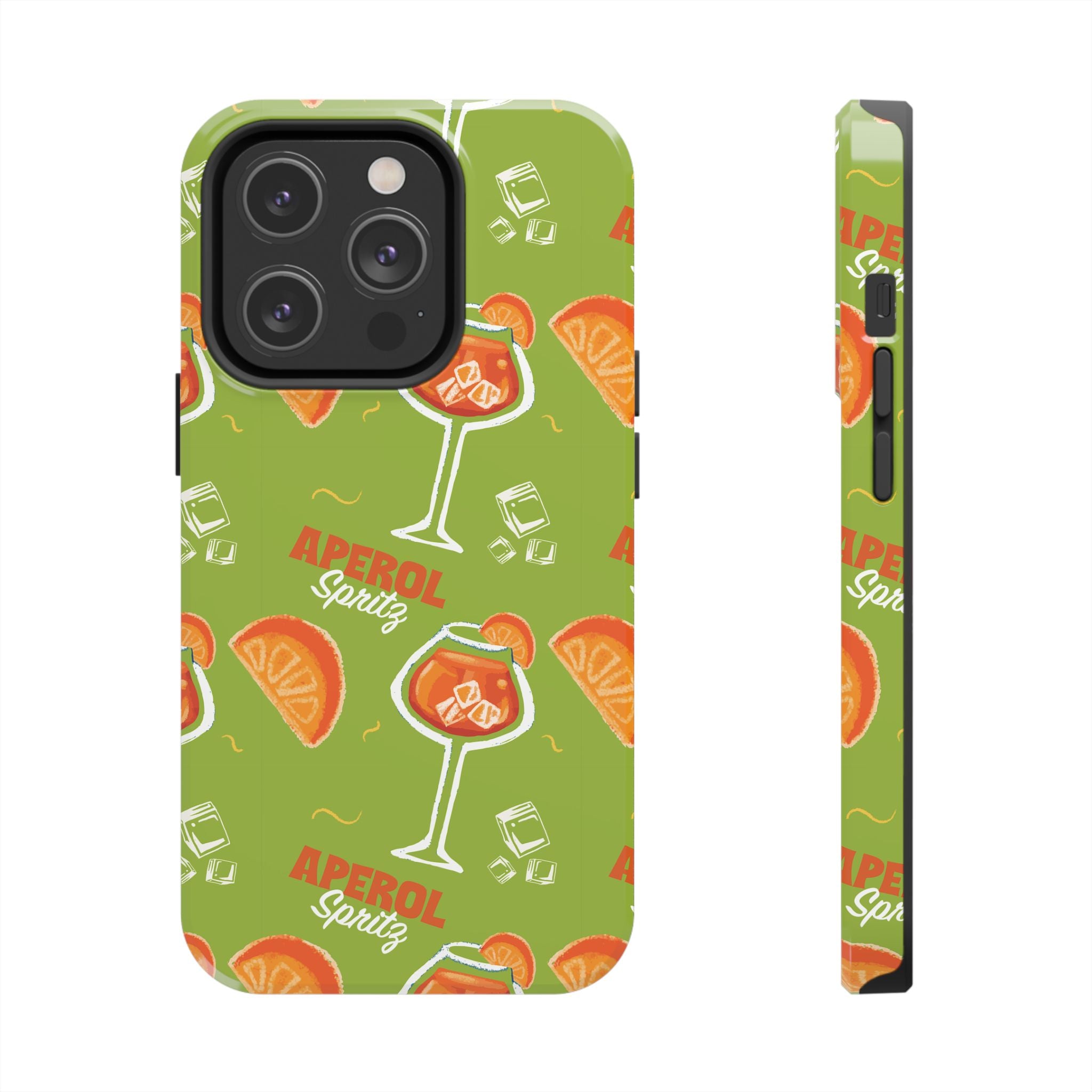 Aperol Spritz Tough Phone Case — Green Cocktail Pattern Phone Cover