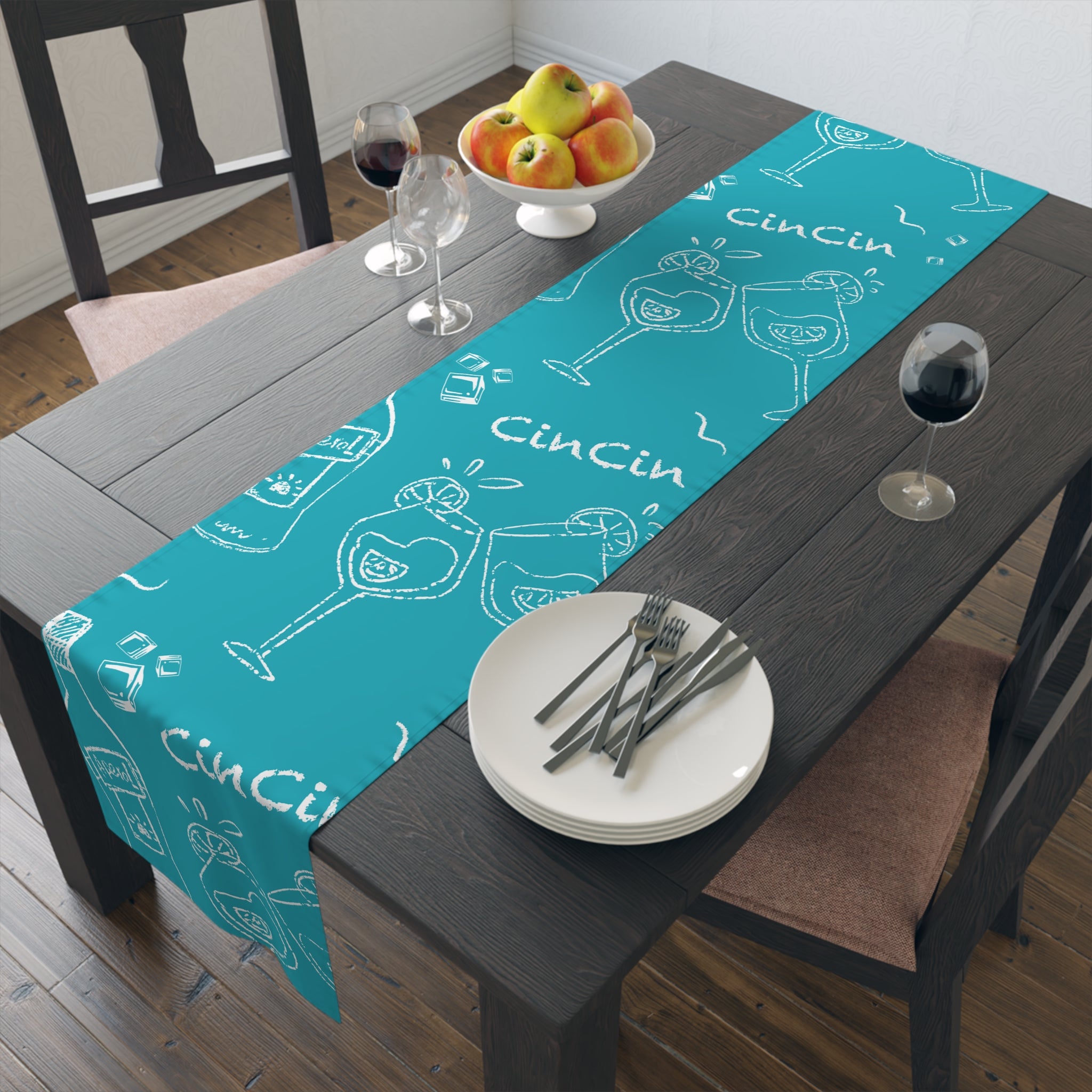 Cin Cin Spritz Table Runner — Turquoise Aperol Inspired Design