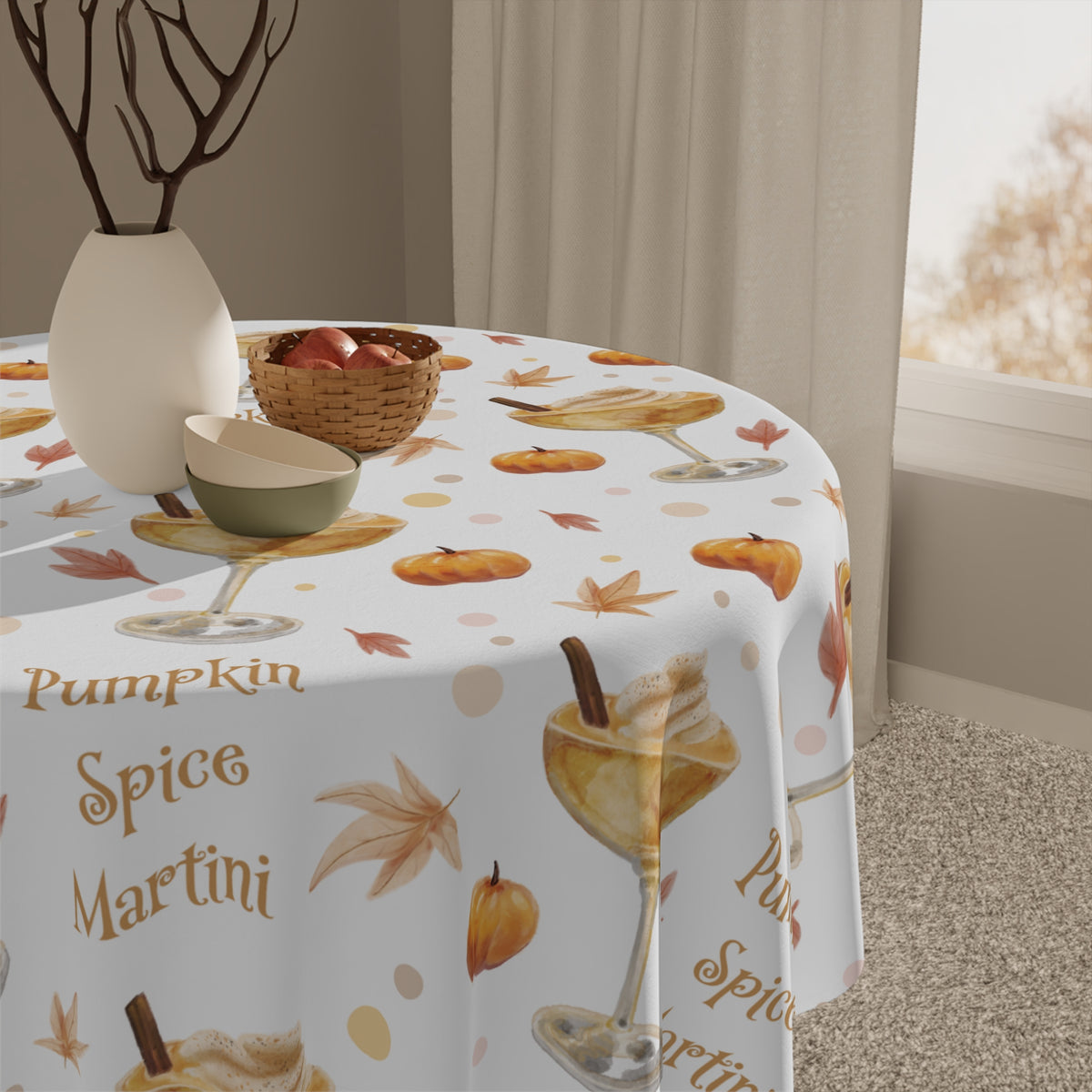 Pumpkin Spice Martini Tablecloth — White Pumpkin Collection Inspired Design