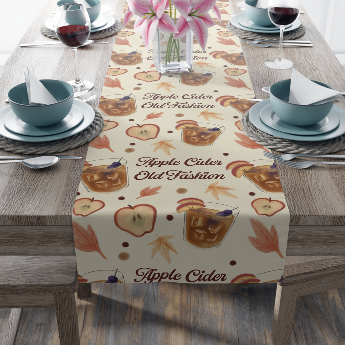 Apple Cider Old Fashioned Table Runner — Beige Apple Cider Collection Inspired Design