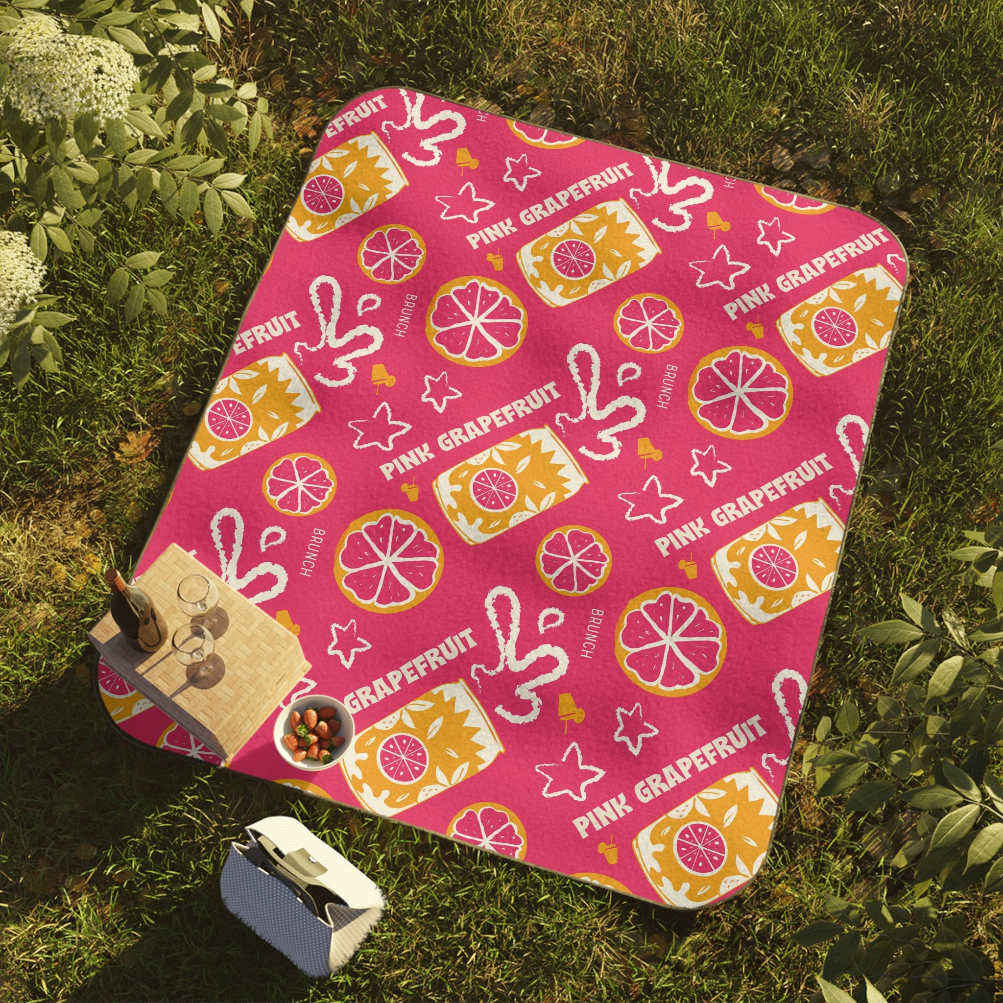 Pink Grapefruit Fruit Pattern Picnic Blanket — Pink Aperol Inspired Design