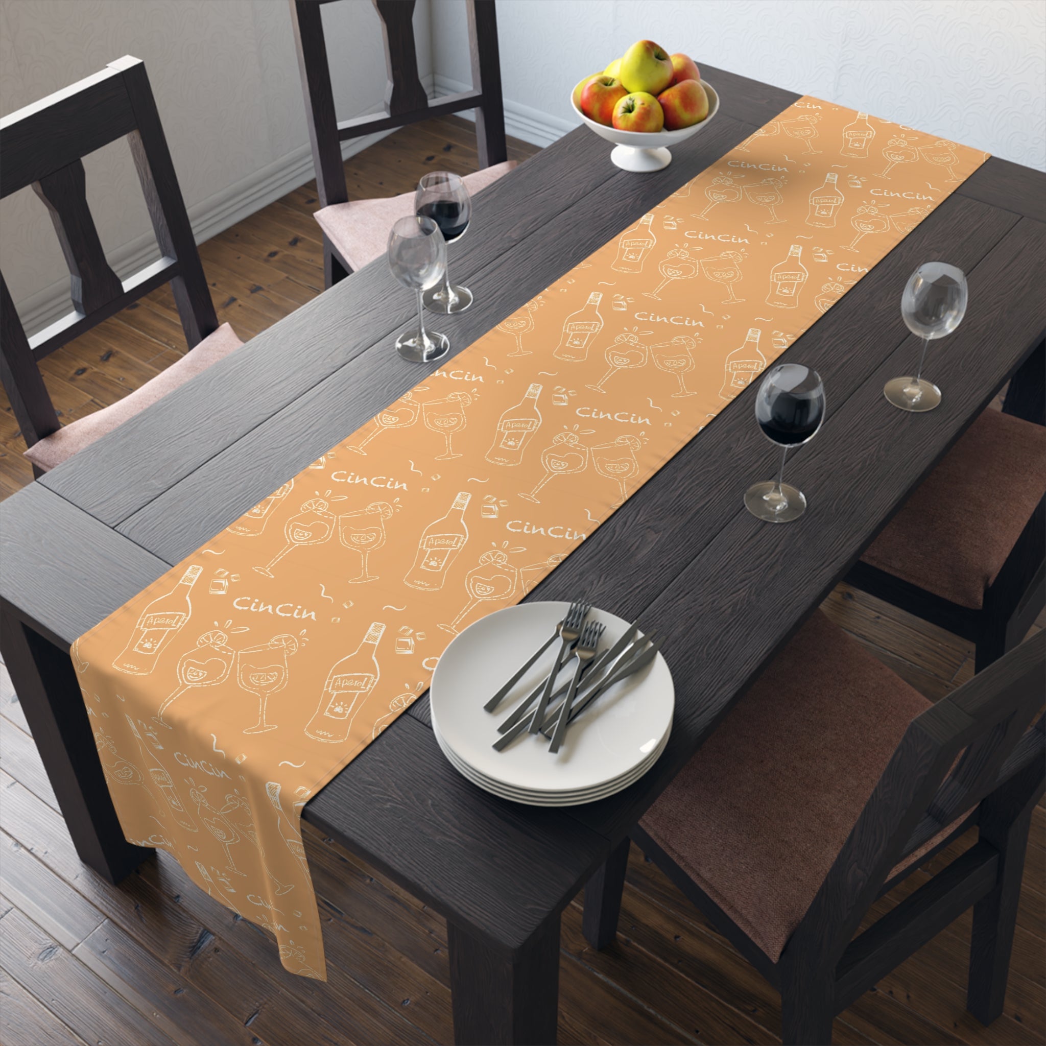 Cin Cin Spritz Table Runner — Orange Citrus Cocktail Pattern